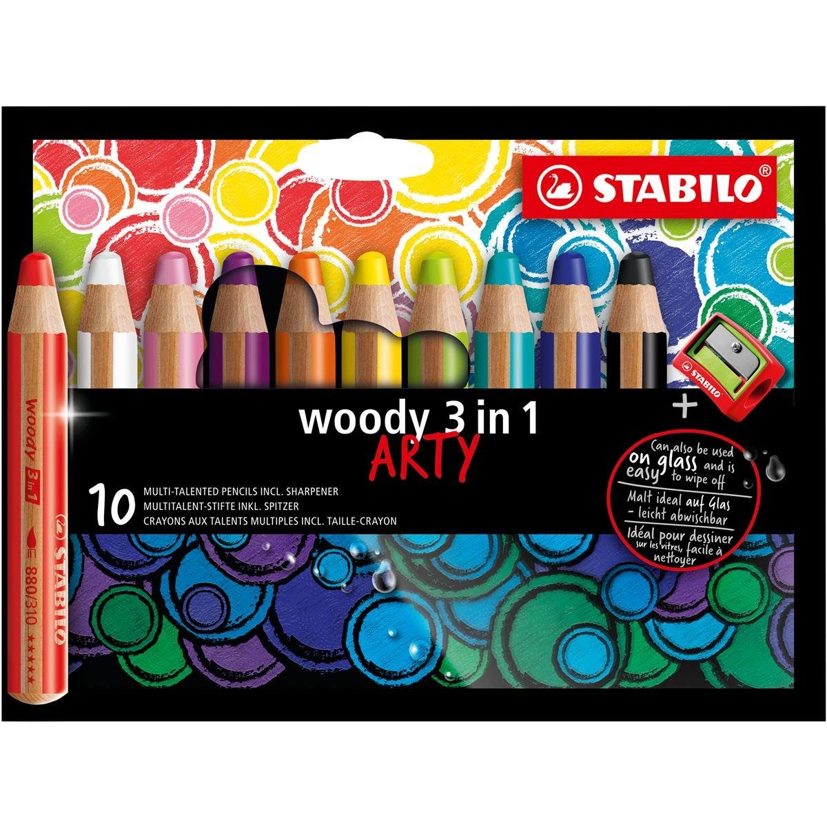 Buntstift STABILO woody 3 in 1 ARTY Buntstift - 10 mm - 10er Set + Spitzer