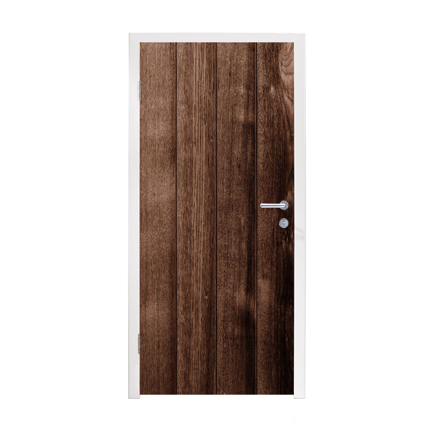 Tür, MuchoWow St), Fototapete - cm Holz Vintage Türtapete Design, Türaufkleber, für - Matt, 75x205 bedruckt, - (1 Braun