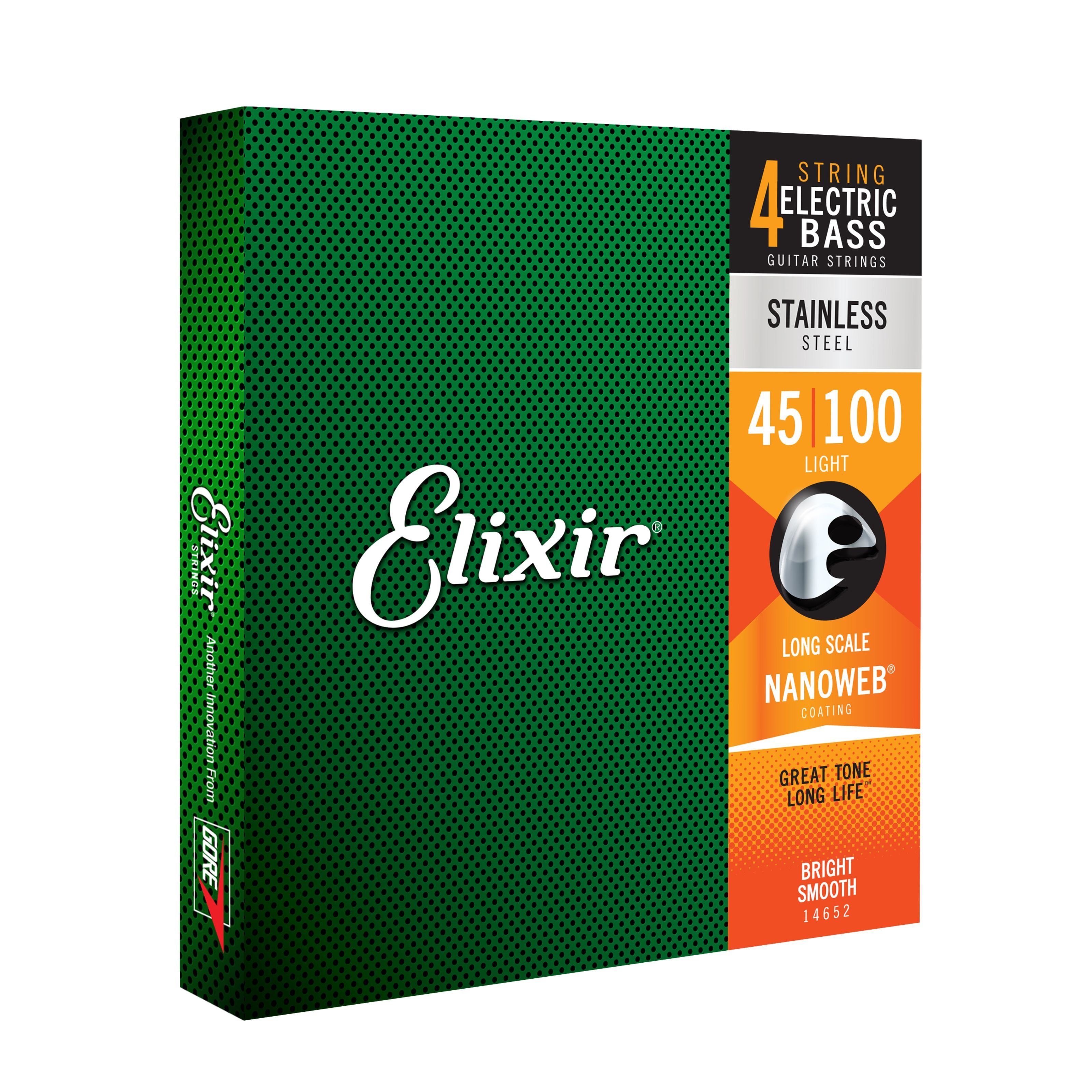 Elixir Saiten, 14652 Bass Saiten 45-100 - Saitensatz für 4-Saiter E-Bass