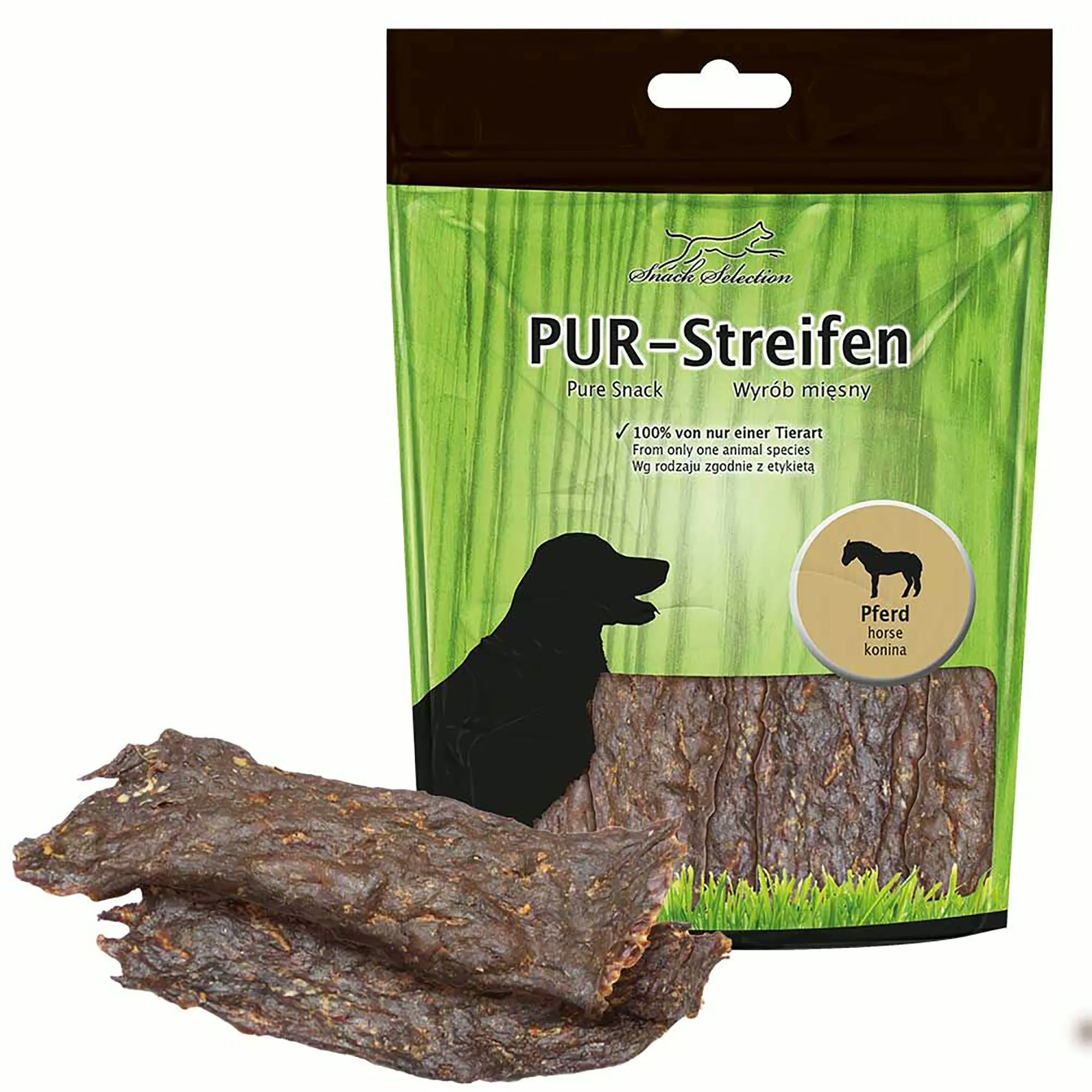 Greenhound PUR Streifen Pferd - Zäh, aber weich – leicht teilbar & gut kaubar Pferd, Snack für: Hunde, Monoprotein: 100 % Fleisch einer Tierart