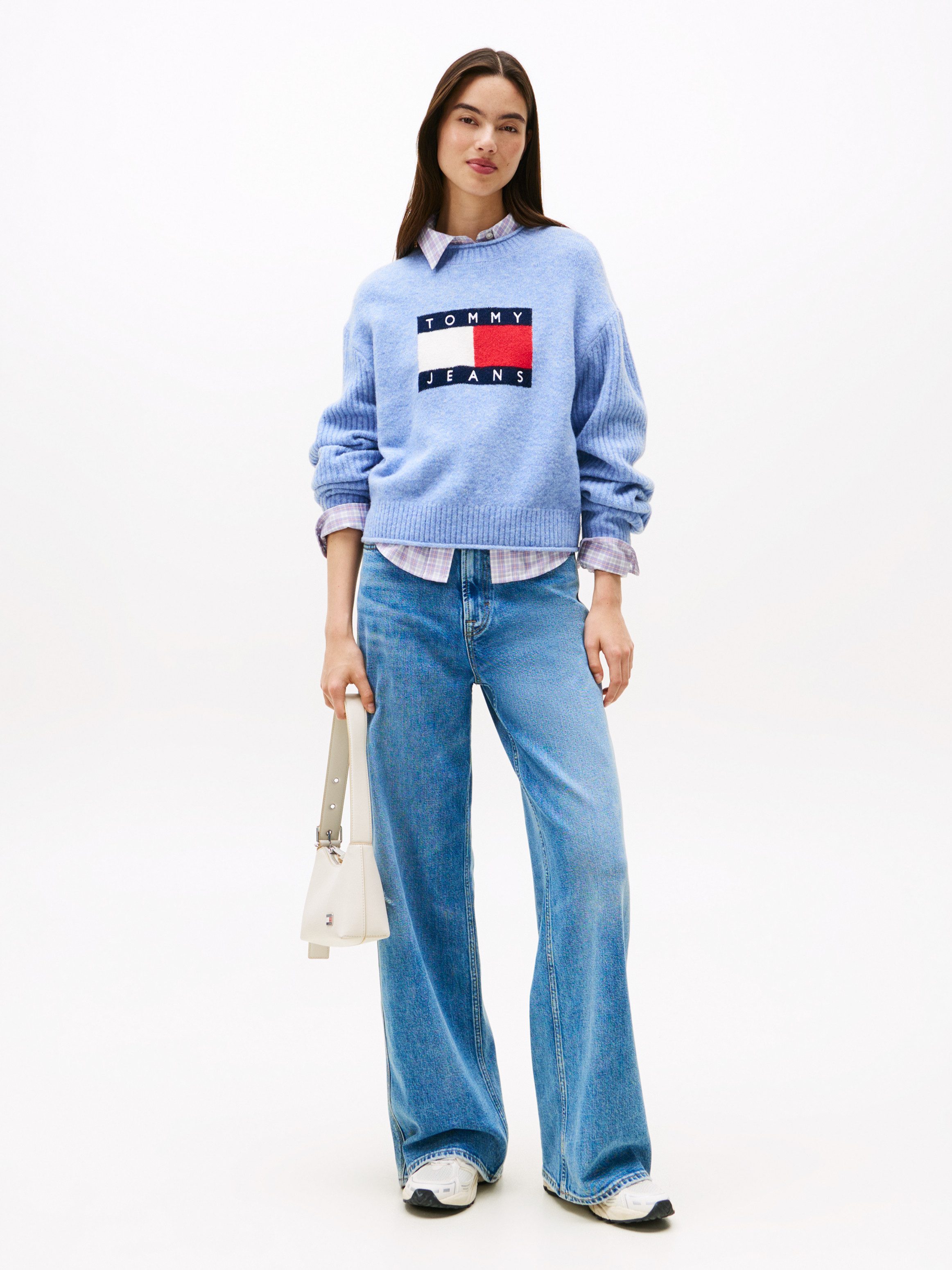Tommy Jeans Strickpullover TJW MELANGE FLAG SWEATER RIB EXT in gerippter Struktur