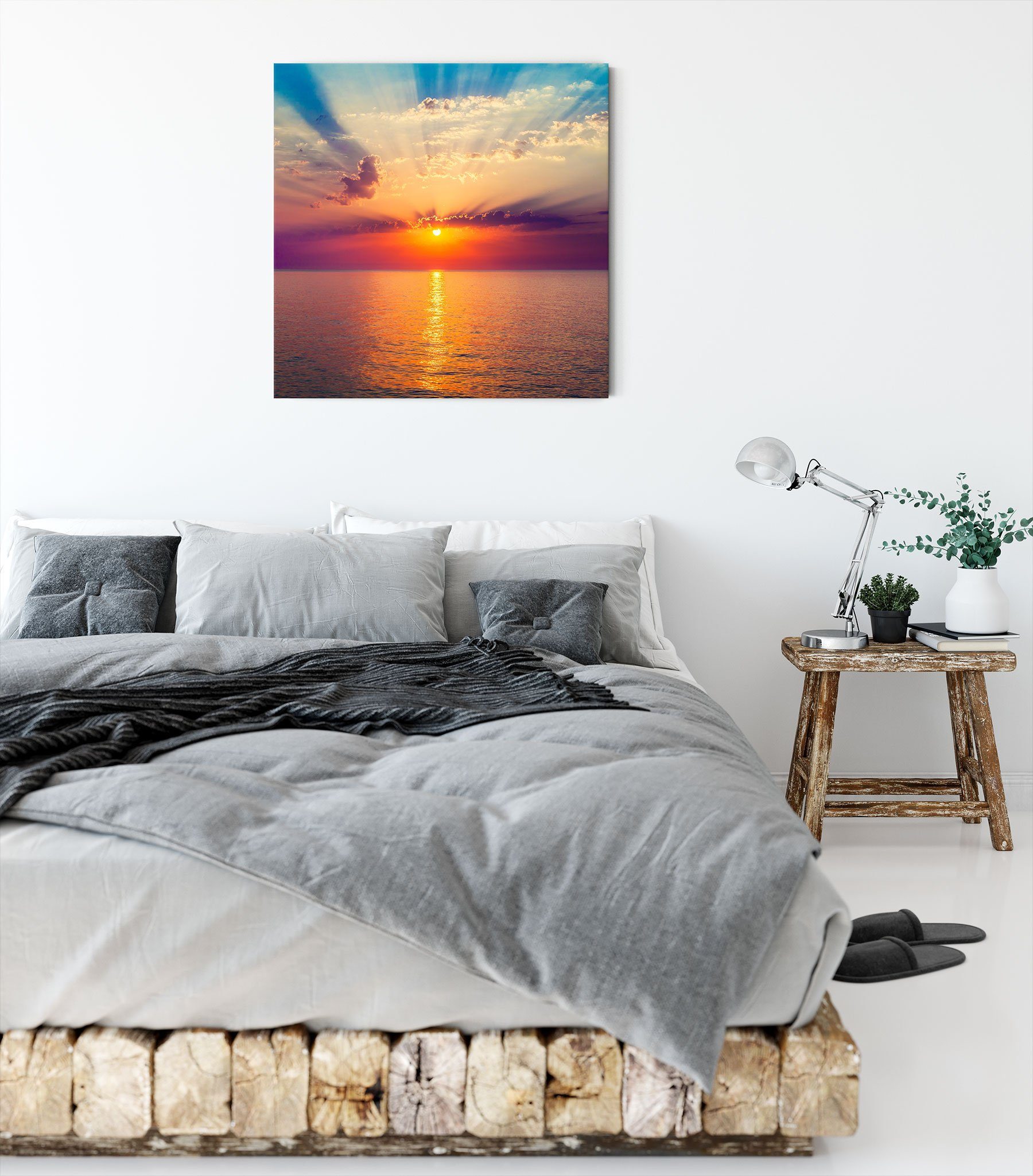 Leinwandbild Sonnenaufgang Zackenaufhänger St), bespannt, fertig Meer im Meer (1 inkl. Sonnenaufgang, im Leinwandbild Pixxprint