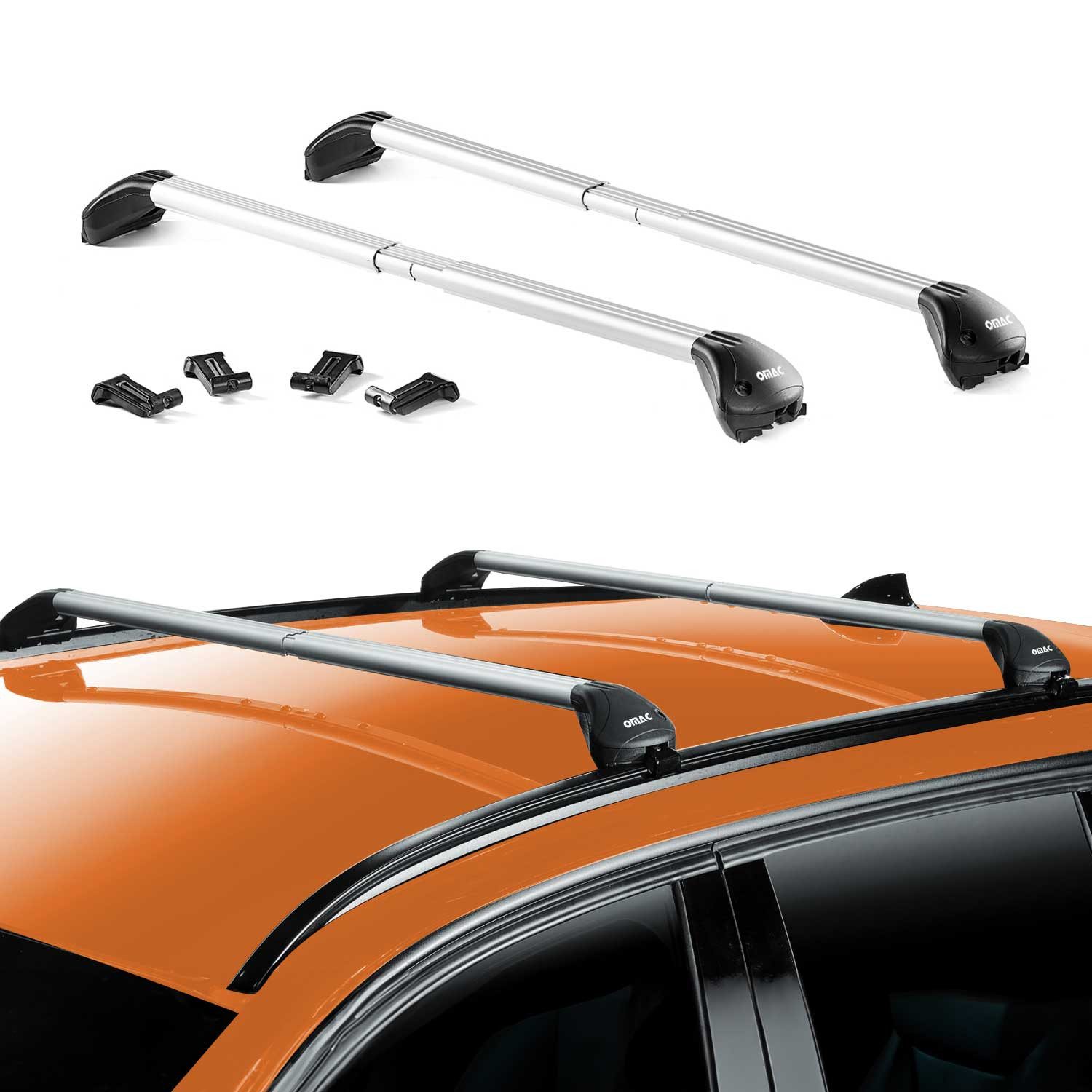 OMAC Dachträger Grundträger für VW Sharan 7N 2010-2020 Aluminium Silber 2 tlg ABE (2-St), Wasserbeständig,Abnehmbar,Multifunktional,Leichtgewichtig