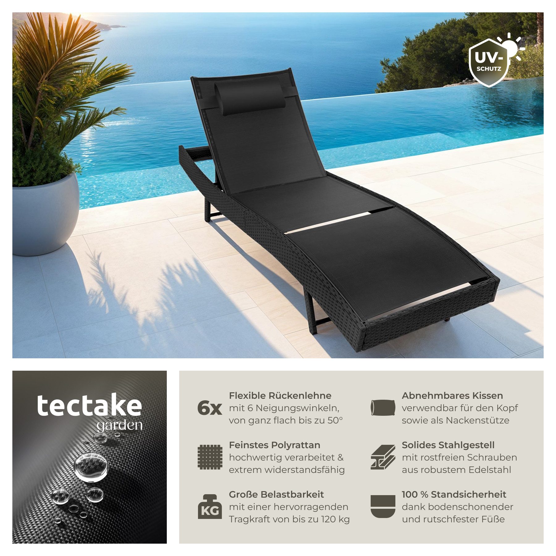 tectake Gartenliege Rattan Sonnenliege, 1 St., günstig online kaufen
