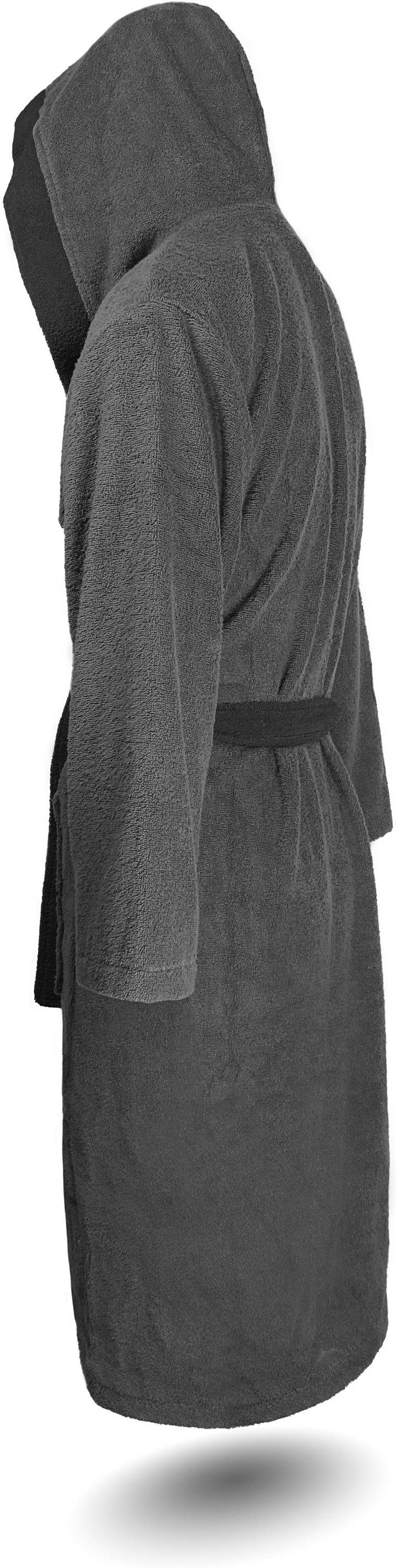 Baumwolle, Saunamantel und normani 122, Herren Damen Baumwolle Kapuze, 100 für % Bindegürtel, Grau/Schwarz aus Damenbademantel,