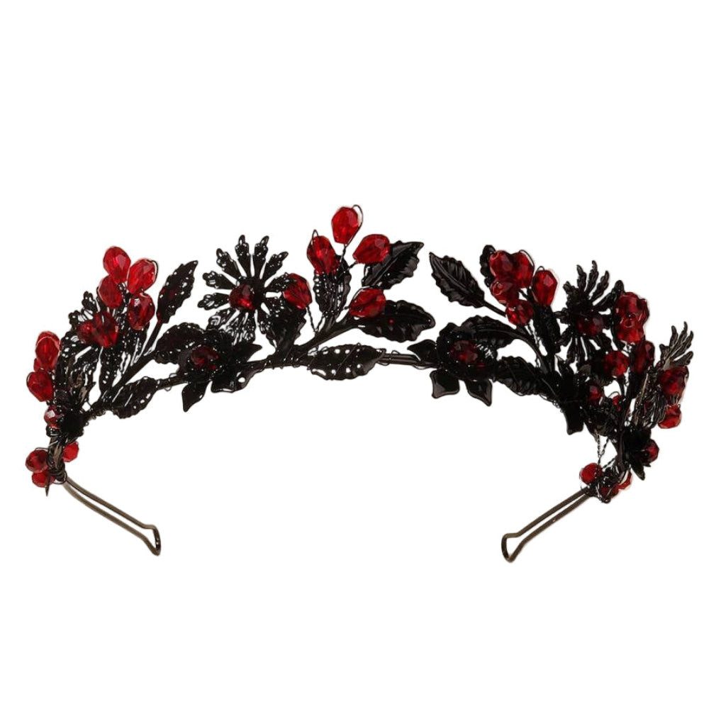 Dark-Desires Haarreif Gothic Haarschmuck Haarreif Blumenkranz schwarz-rot