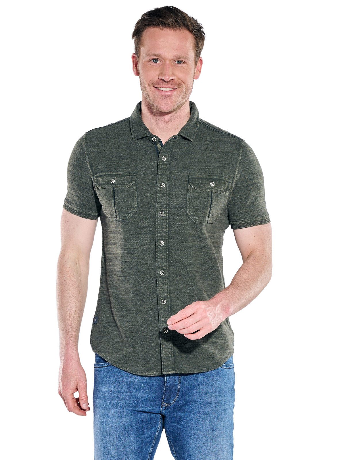 Engbers Poloshirt Herren Poloshirt mit durchgehender Knopfleiste, Khaki