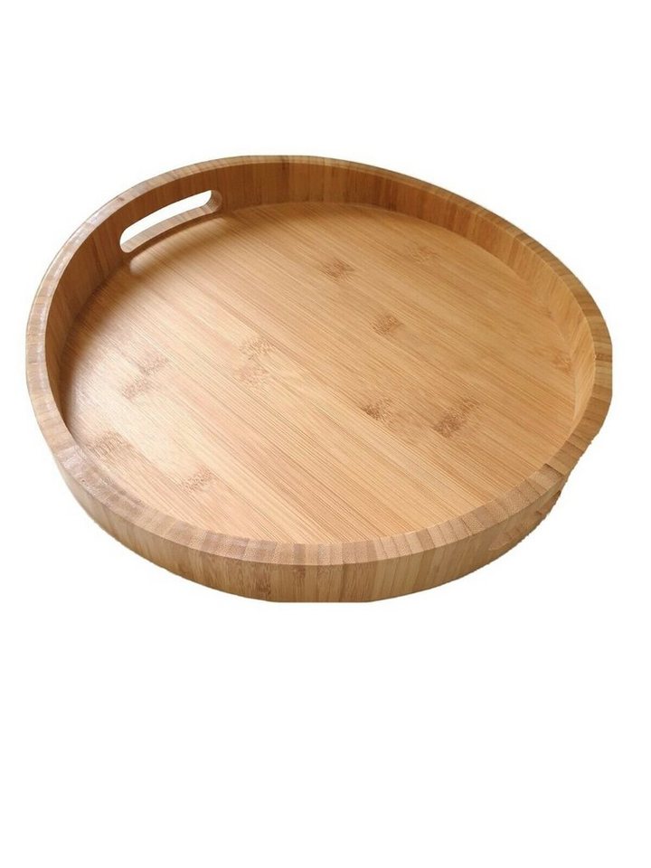 sesua Dekotablett Tablett aus Bambusholz Bambustablett Holztablett  Durchmesser 35 cm