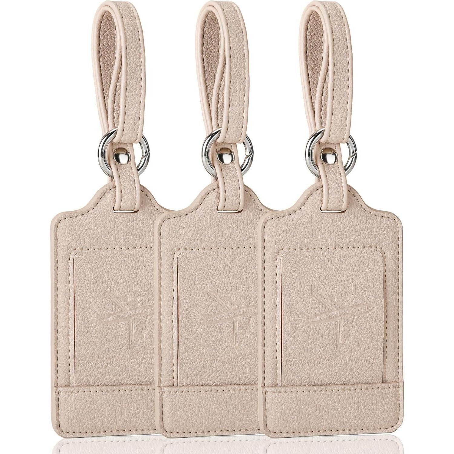 Gepäckanhänger 3x Kofferanhänger PU Leder Flugreise Adressschild Beige Schutz