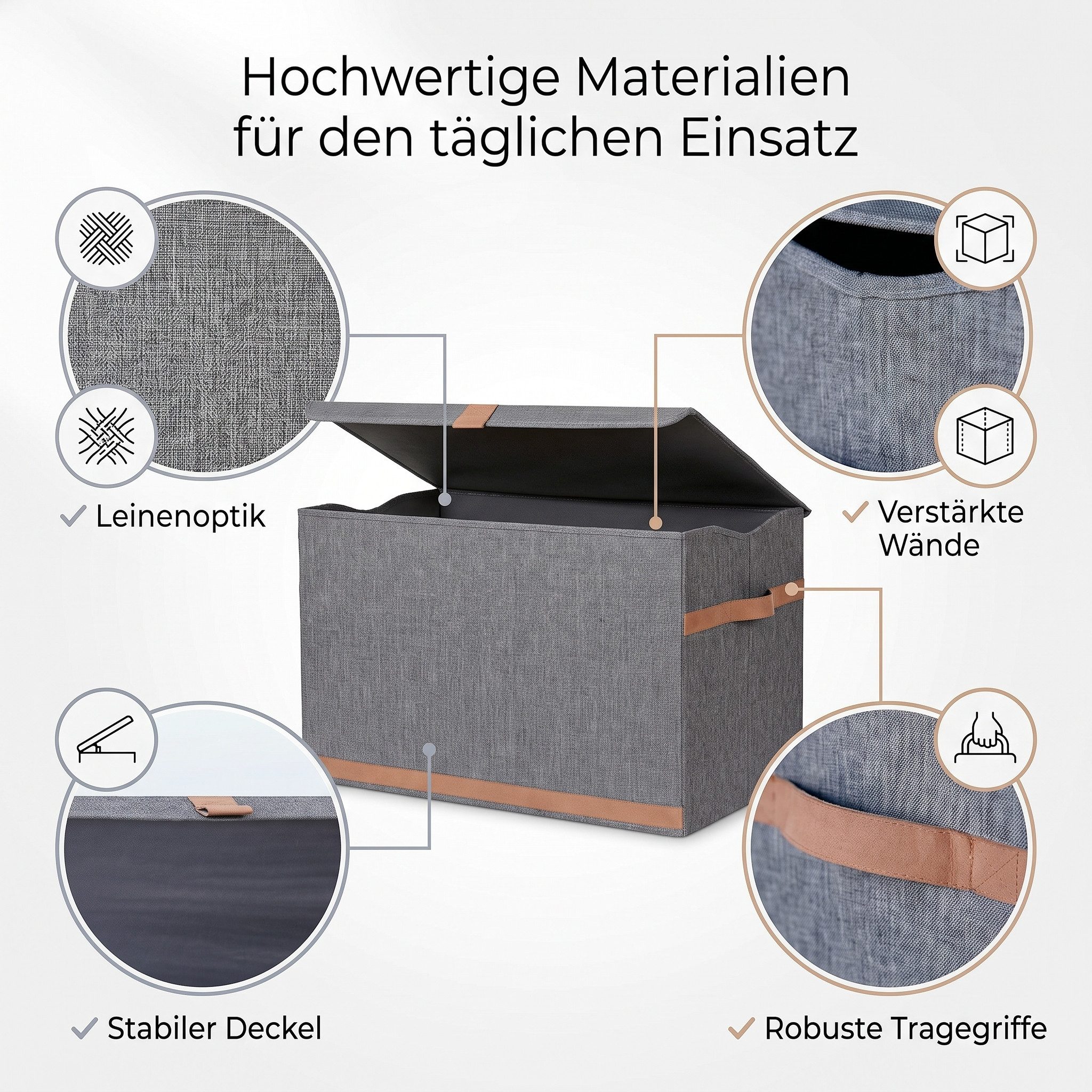 hausleben Aufbewahrungsbox Faltbar mit Deckel & Griff, Verstärkt mit Holz – Bild 4 von 5