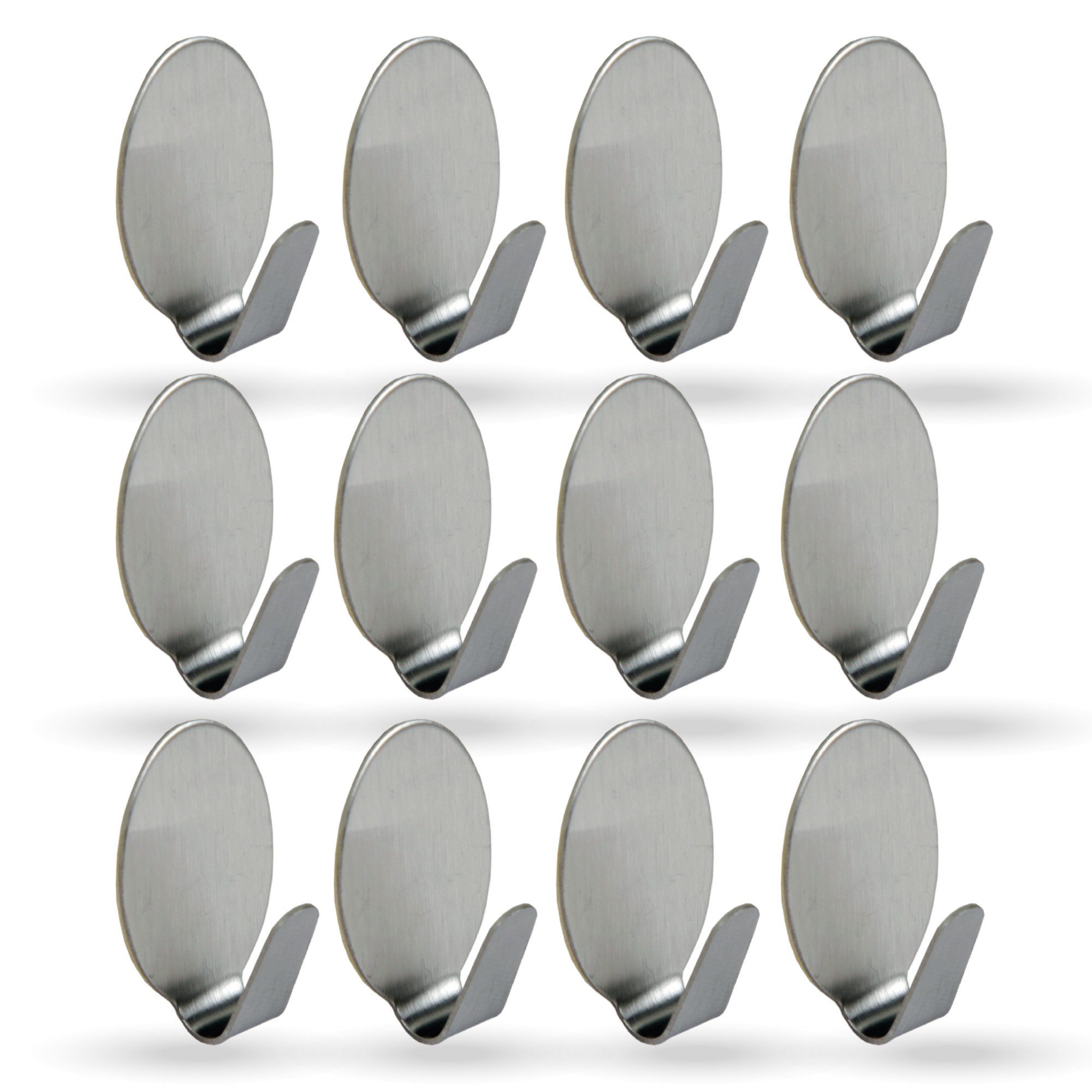 Bestlivings Wandhaken 76409 Selbstklebehaken, Badezimmer, Türen, Duschen, ebene Flächen, glatte Flächen, (Oval, 12-St., 1,8cm x 2,7cm), Silber aus Edelstahl, Rostfrei Aufhänger Bilderhaken ohne Bohren