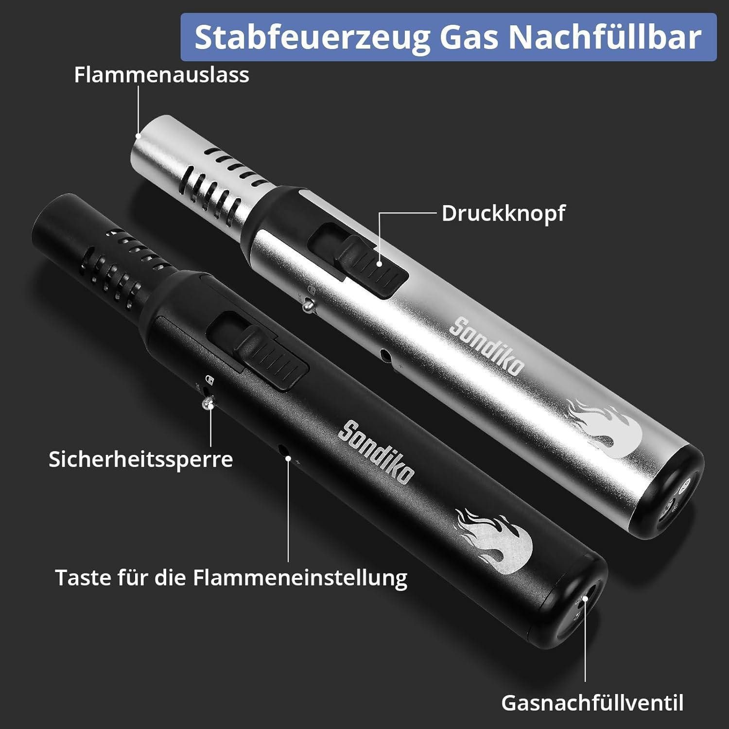 LuxusKollektion Stabanzünder Jetflame Feuerzeug 2 Stücke Gas Nachfüllbar Sicherheitssperre