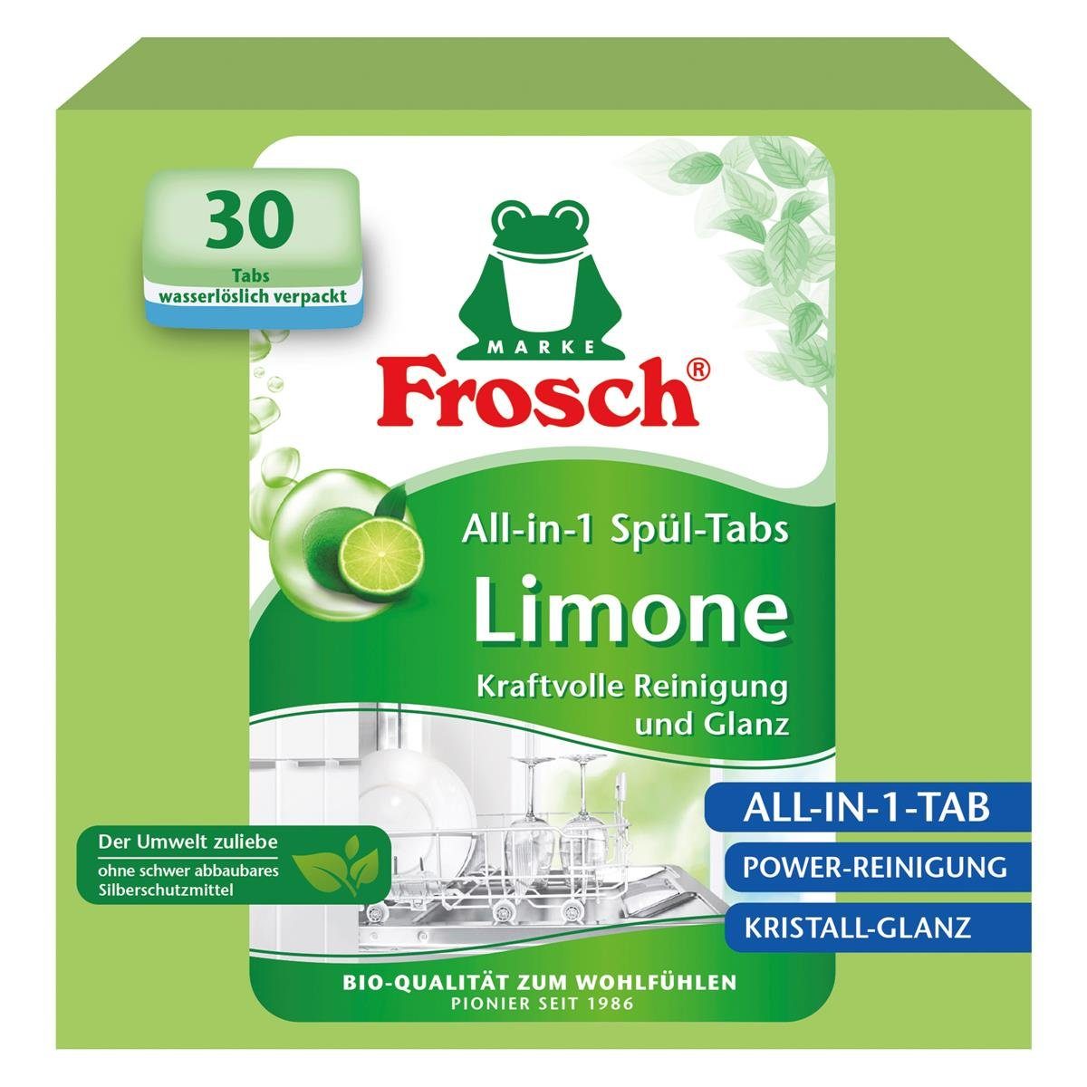 FROSCH Frosch All-in-1 Spülmaschinen Tabs Limone 30 Tabs - Kristall-Glanz (1e Spülmaschinenreiniger