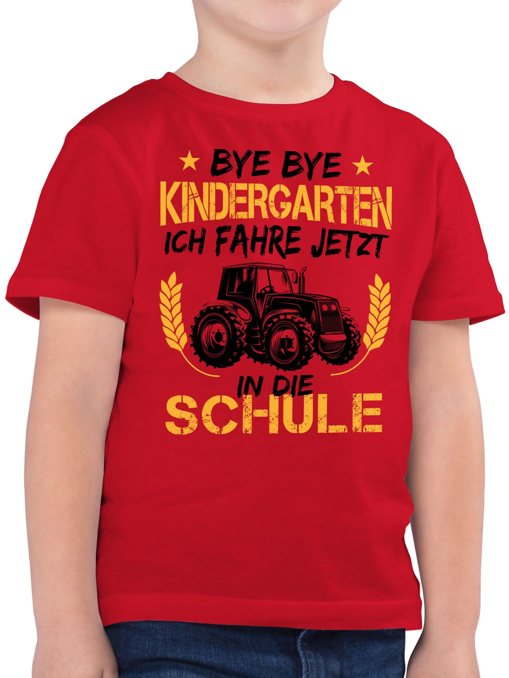 Shirtracer T-Shirt Bye Bye Kindergarten ich fahre jetzt in die Schule Traktor Schwarz Ora Einschulung Junge Schulanfang Geschenke 3 Rot