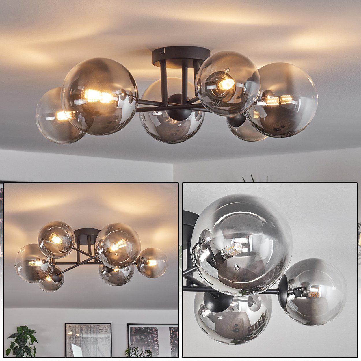 hofstein Deckenleuchte Deckenlampe aus Metall/Glas in günstig online kaufen
