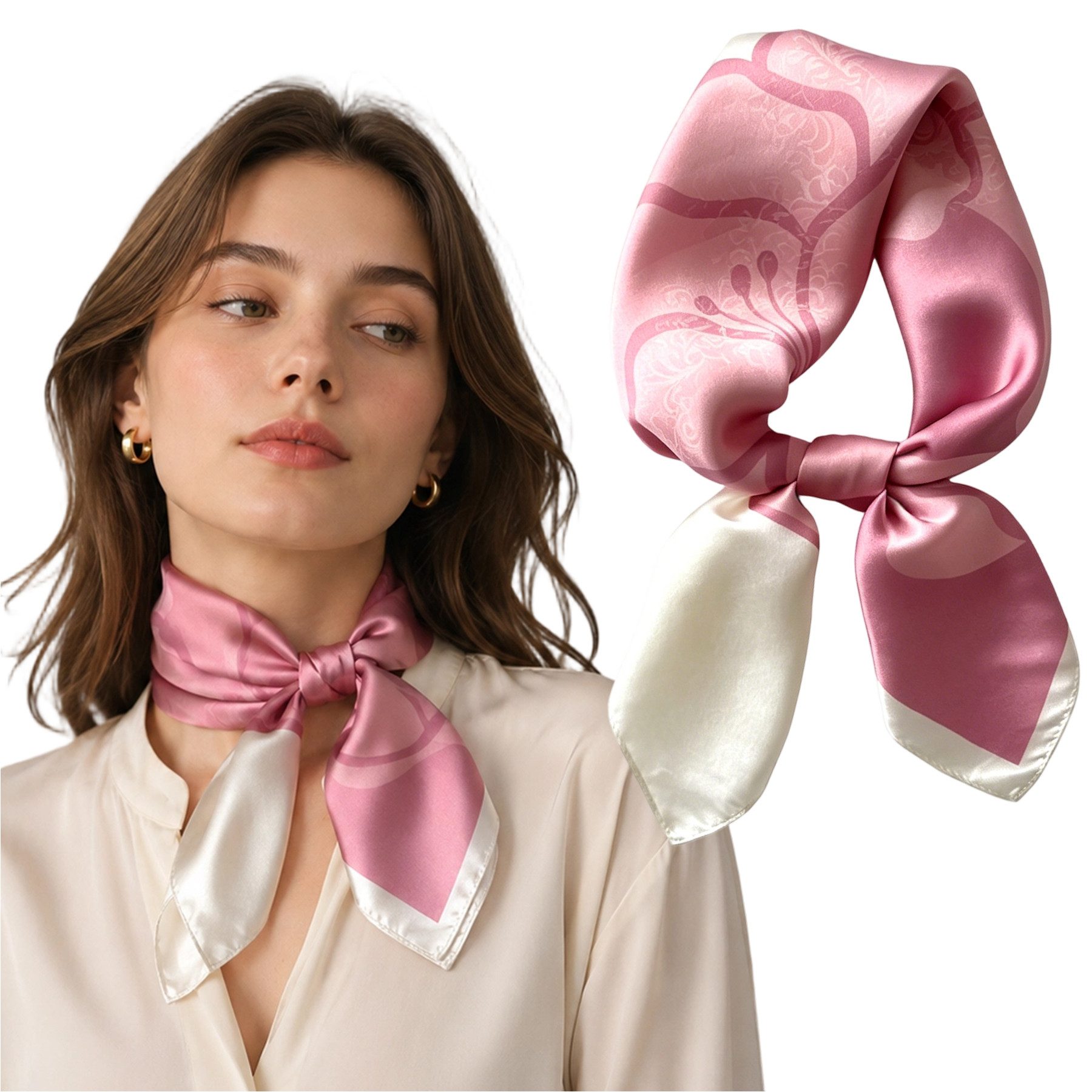 Mutig Seidentuch 100% Maulbeerseide Halstuch Damen, (elegantes quadratisches Seidentuch 68 x 68 cm, elegantes quadratisches Seidentuch 68 x 68 cm, Satin Nickituch Bandana), Kopftuch für Haare, Hals und Tasche
