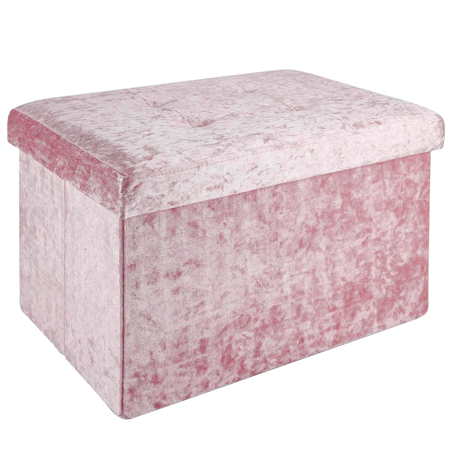 Intirilife Sitzbank (Faltbare Sitzbank 49x30x30 cm in Samt Ros), Sitzwürfel mit Stauraum und Deckel mit Samtbezug Sitzhocker