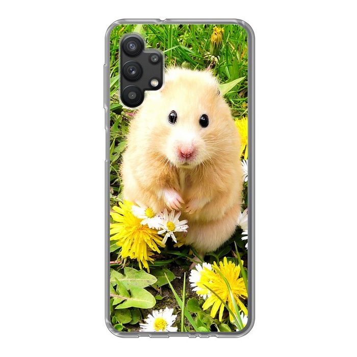 MuchoWow Handyhülle Hamster zwischen Blumen Handyhülle Samsung Galaxy A32 5G Smartphone-Bumper Print Handy