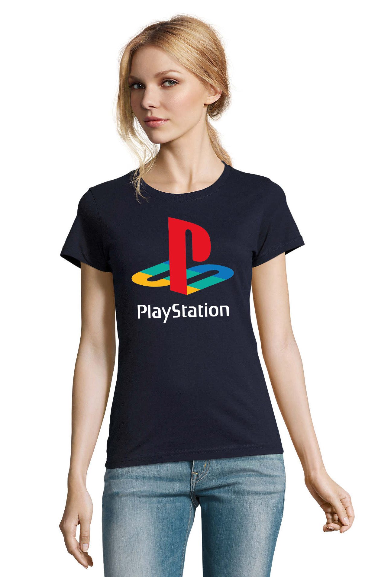 T-Shirt PlayStation Damen T-Shirt Retro Gaming Logo Print Rundhals