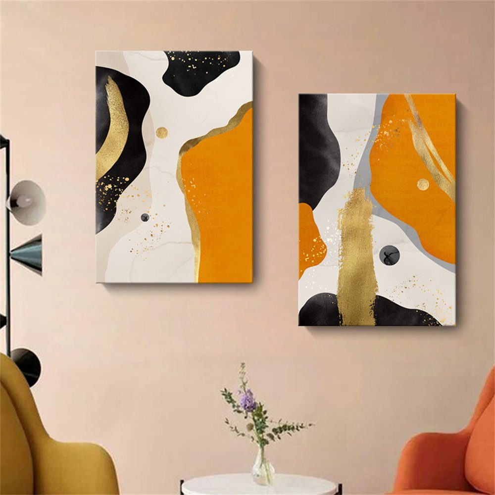 Rouemi Kunstdruck Orange abstrakte dekorative (30×40cm), Linienmalerei Aufhängefertig Malerei, Leinwand, auf Orange-C