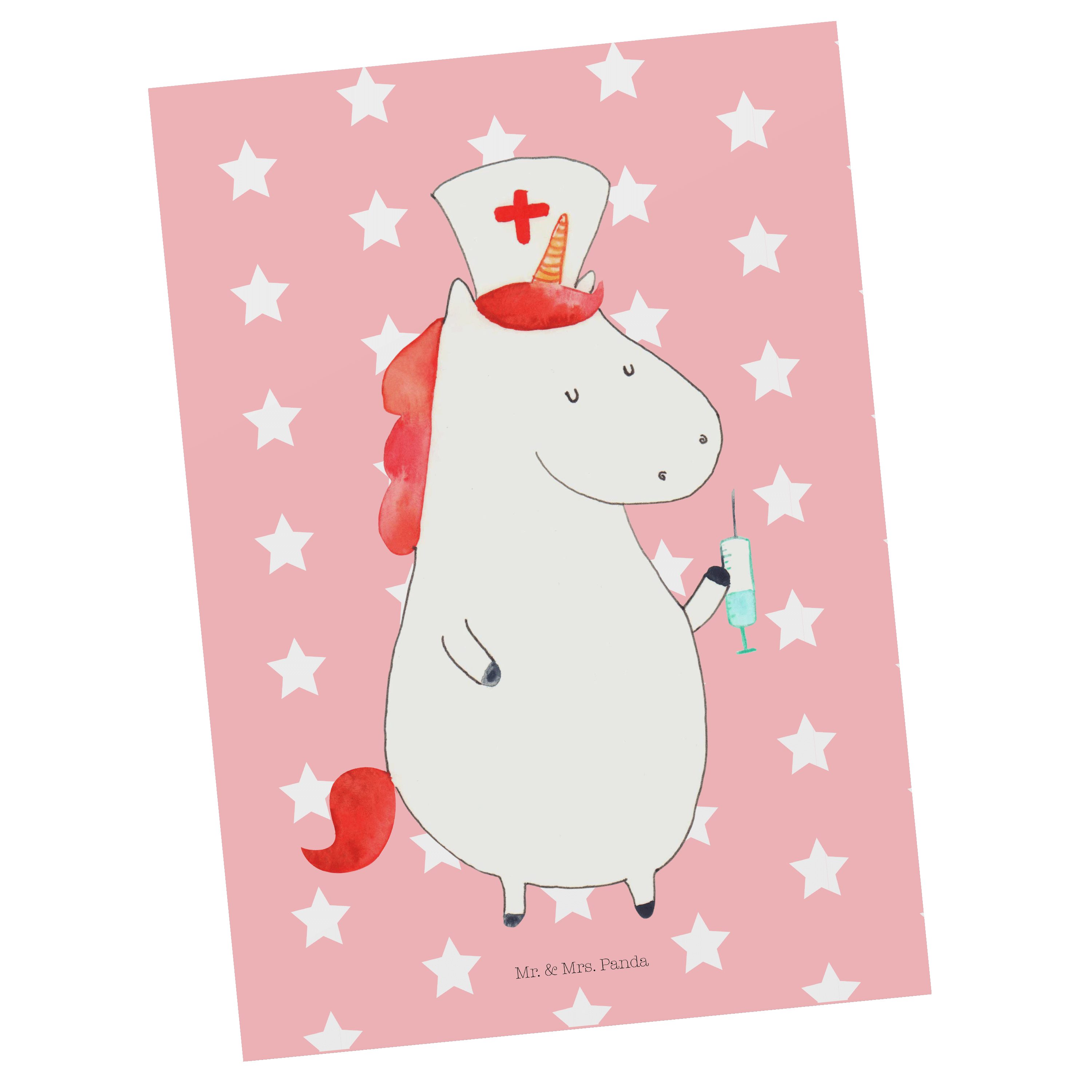 Mr. & Mrs. Einladung, Postkarte Panda Einhorn - Dankesk Krankenschwester Pastell - Geschenk, Rot