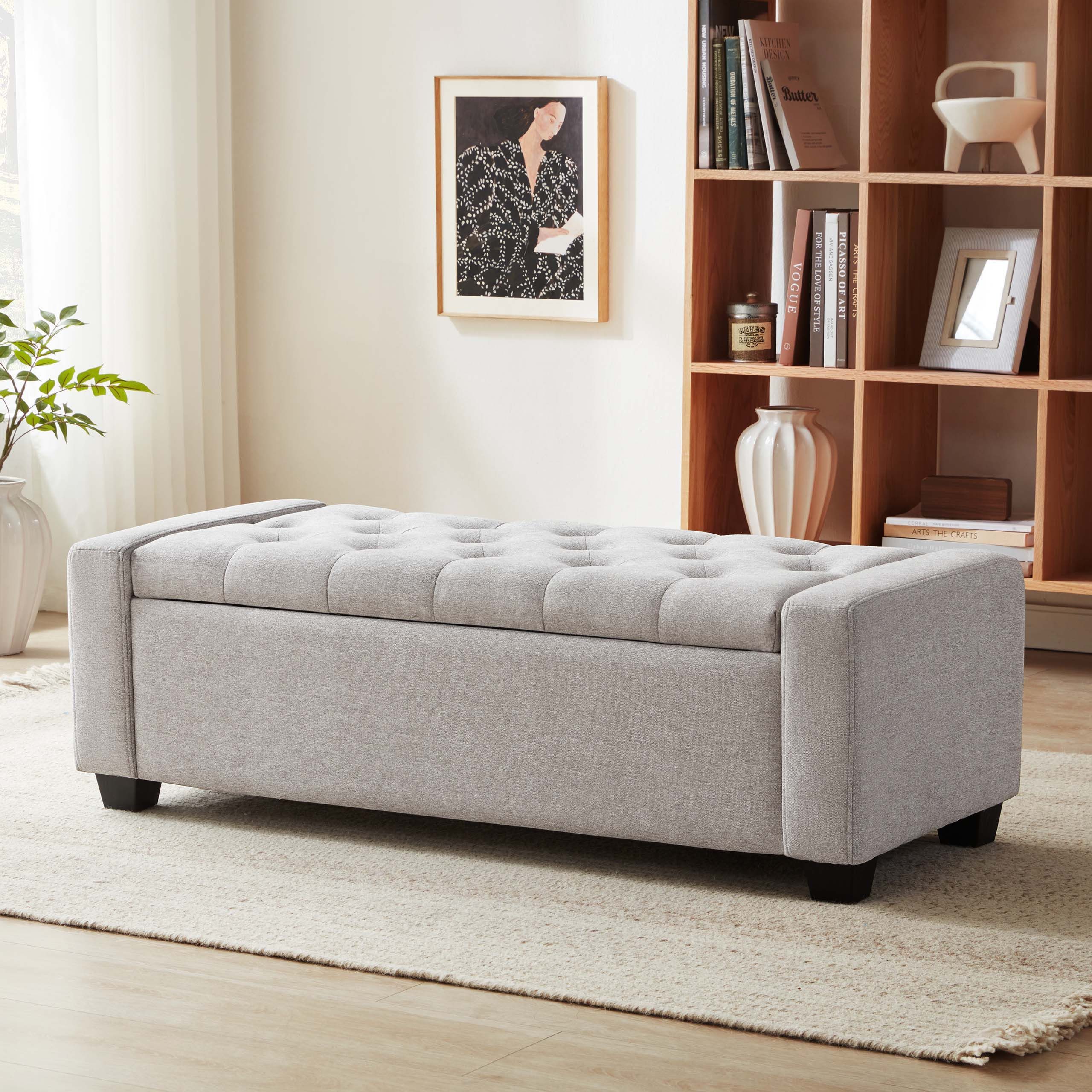 Howjoe Sitzbank Mit Stauraum, Belastbar Bis 200 Kg, Aufbewahrungsbox -123*50*42cm (1-St), Polsterter Sitzmöbel für Wohnzimmer, Schlafzimmer & Flur, 123x50x42cm