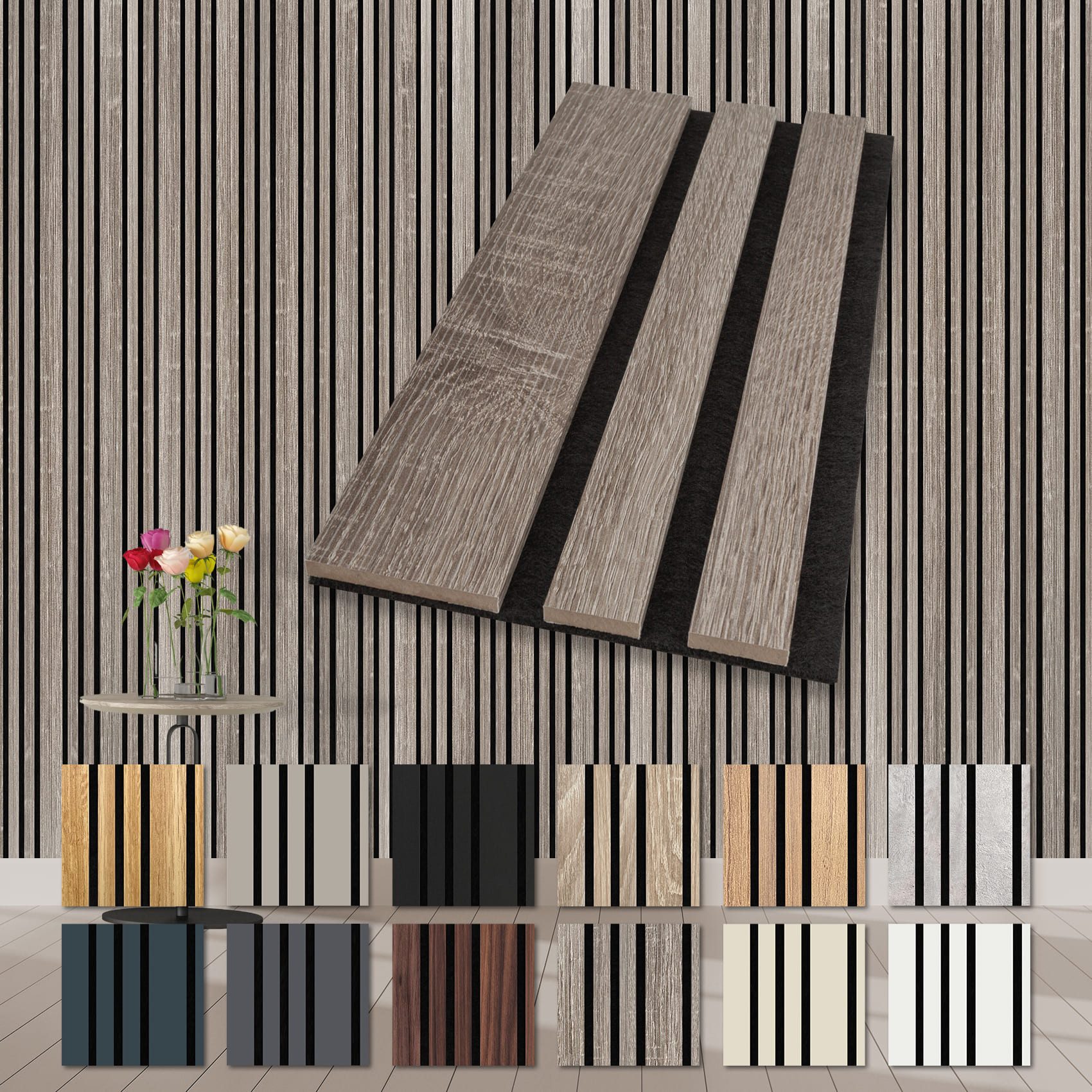 Hexim Wandpaneel, (Akustikpaneele Holz Musterstück Mila - flexible Holzpaneele Wanddeko Wand Kombipaneel Wandverkleidung innen Schalldämmung Akustikfilz braun Vintage Oak)