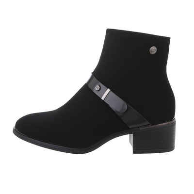 Ital-Design Damen Elegant Stiefelette Blockabsatz Klassische Stiefeletten in Schwarz