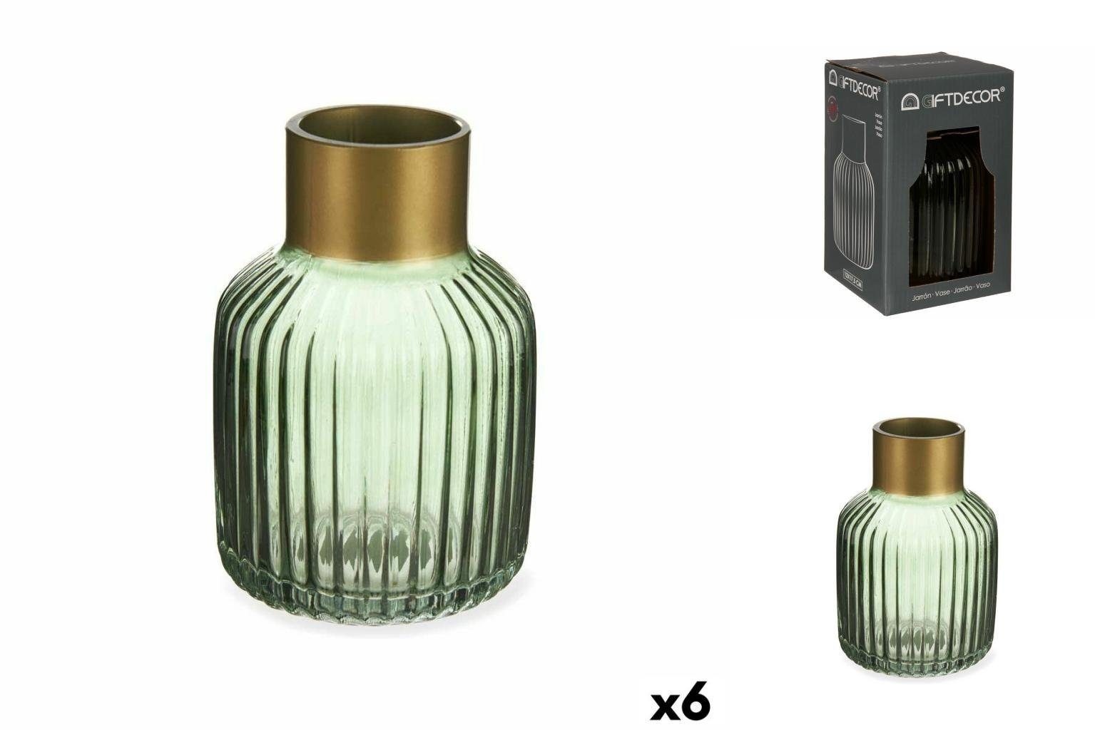 Gift Decor Dekovase Vase Streifen grün Gold Glas 12 x 18 x 12 cm 6 Stück