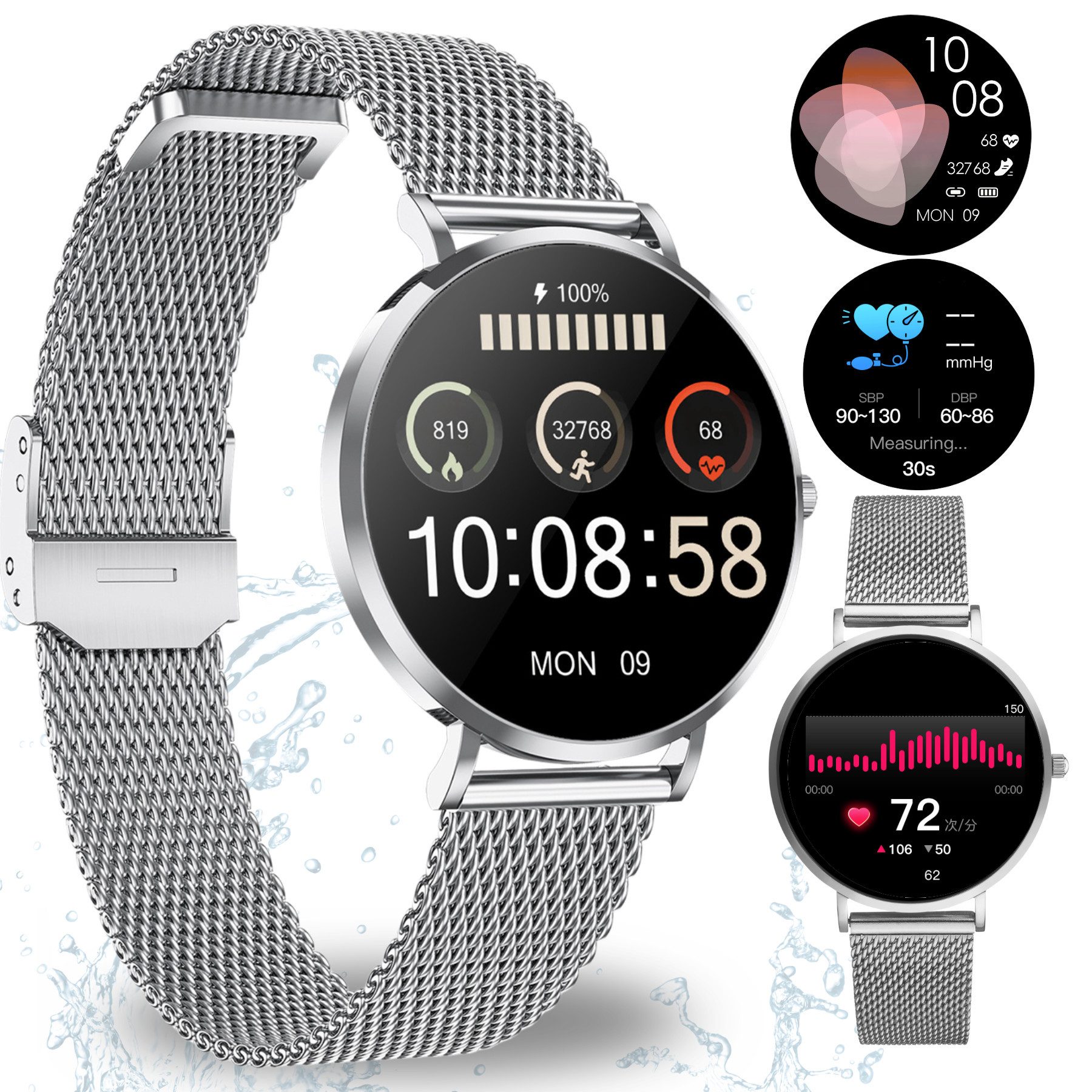 XCOAST SIONA 2 NANO - ultra kleine Damen Smartwatch (3,7 cm/1,19 Zoll, iOS und Android) Filigran, Frauen Armbanduhr, Fitnesstracker, 1-tlg., Fitness Tracker, Damenuhr, 7 Tage Akku, Wasserdicht, Puls, Blutdruck, Blutsauerstoff