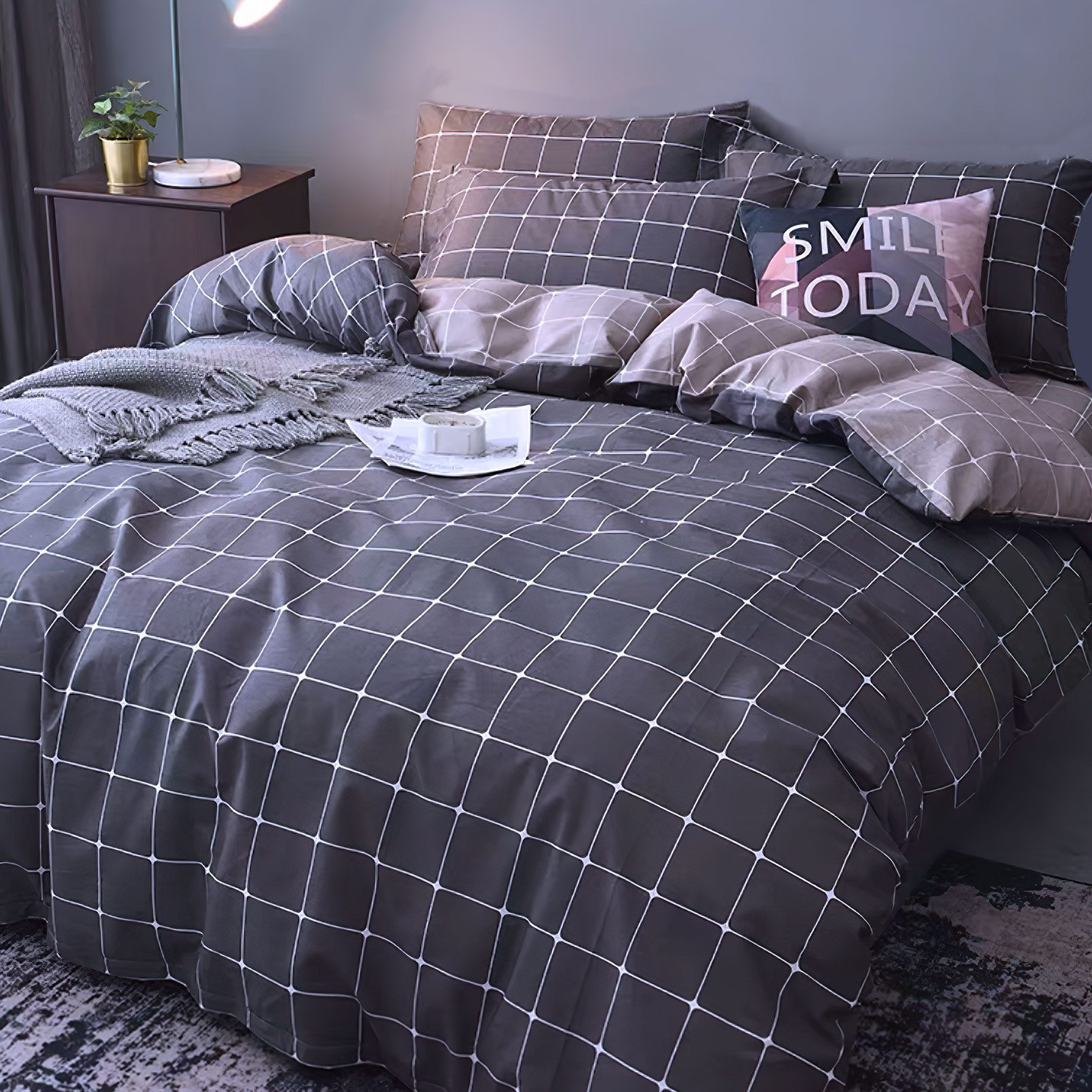 KEAYOO Bettwäsche Gitter Bettwäsche, 4 teilig, Baumwolle mit Reißverschluss günstig online kaufen