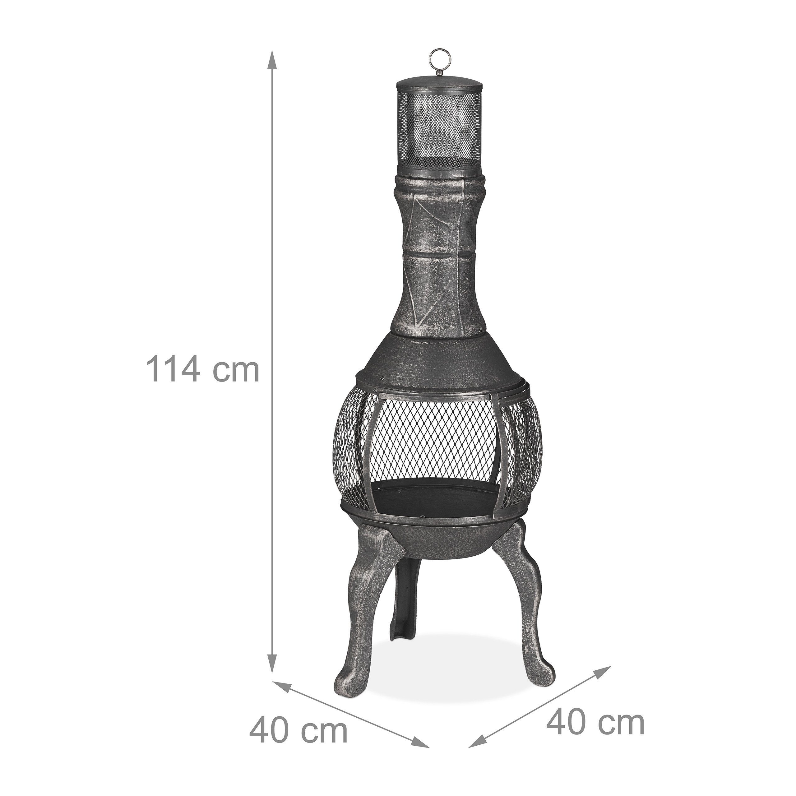 relaxdays Gusseisen Feuerkorb Terrassenofen Silber
