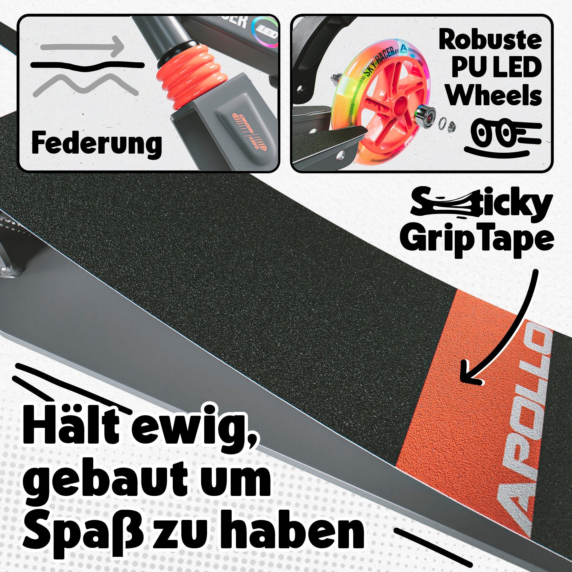 Apollo Cityroller Skyracer LED City Scooter Kinder, Tretroller mit Federung, klappbarer Kinderroller, höhenverstellbar – Bild 4 von 5