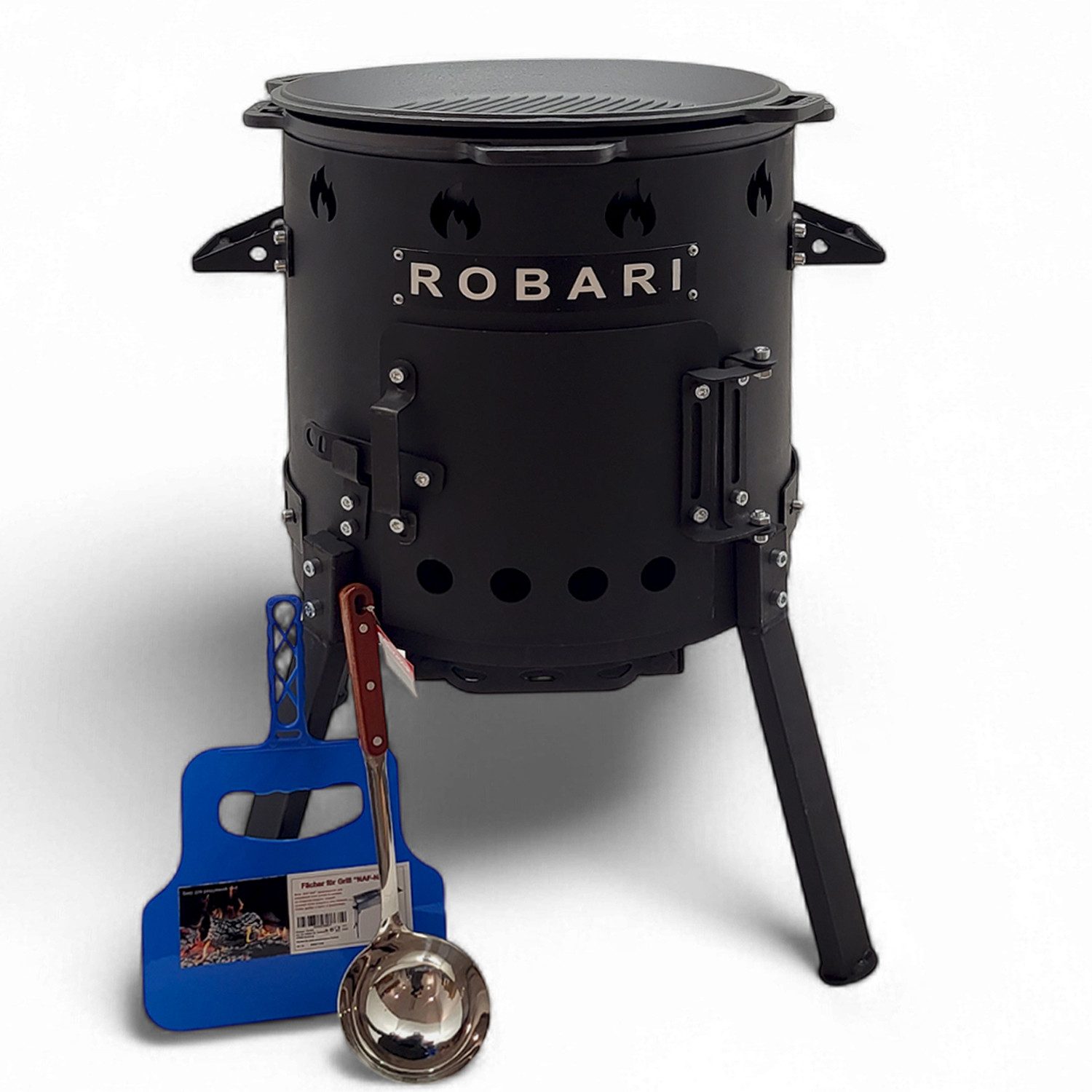 ROBARI Holzkohlegrill Utschak Set mit Kasan 15 L mit Grilldeckel und Zubehör