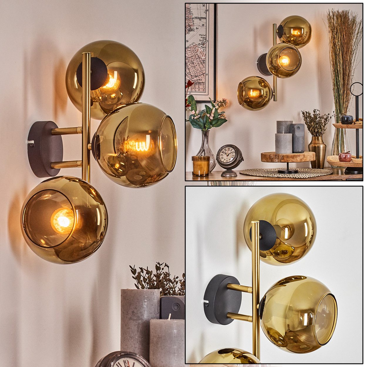 Wandleuchte Wandlampe aus Metall/Glas in Schwarz/Goldfarben