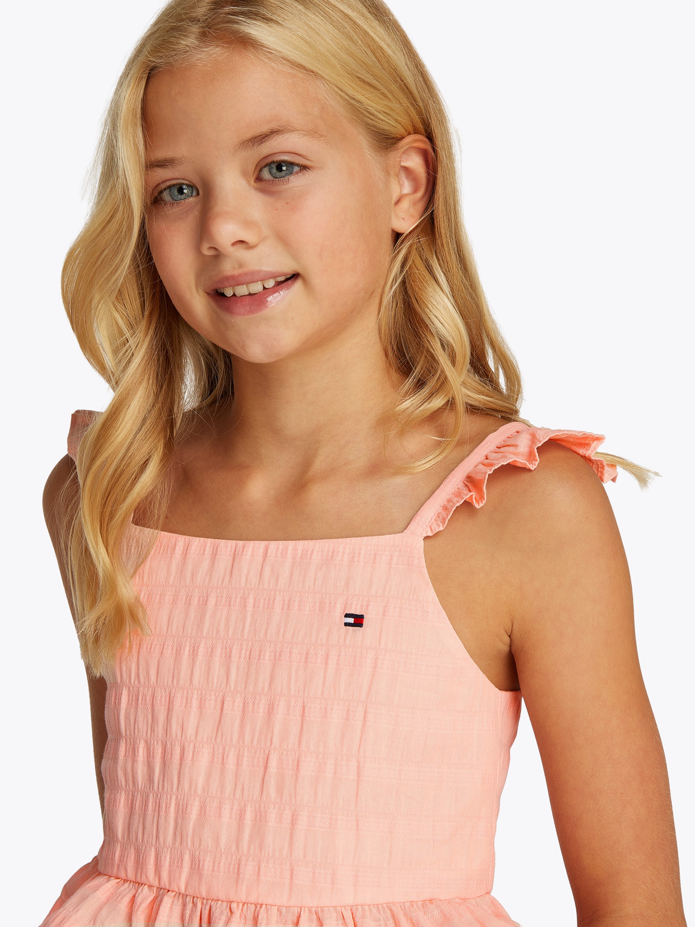 Tommy Hilfiger Trägertop TEXTURED COTTON TOP SLVLS mit Stickerei, mit Rüschen