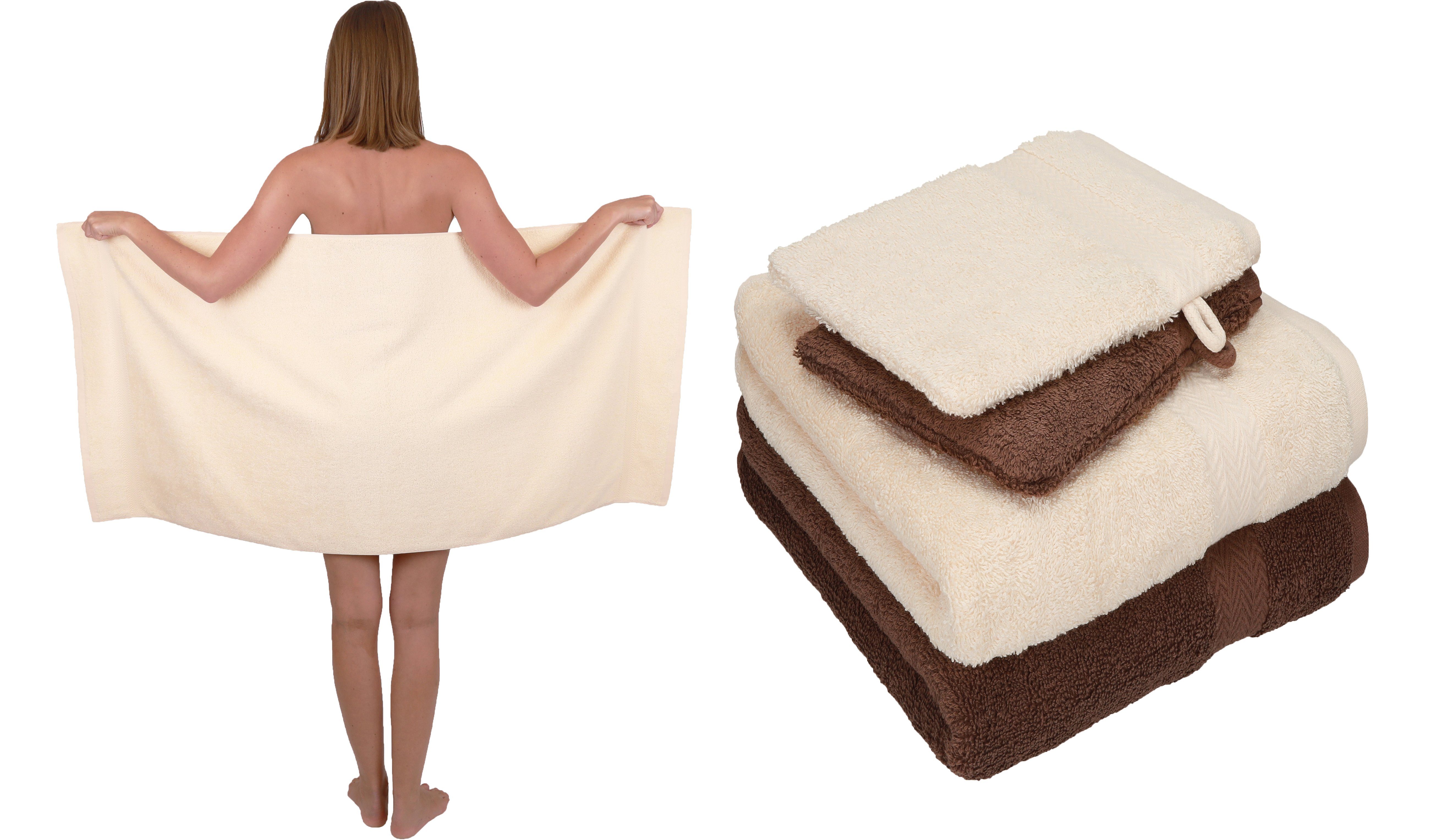 Betz Handtuch Set 5 TLG. Handtuch Set Single Pack 100% Baumwolle 1 Duschtuch 2 Handtücher 2 Waschhandschuhe, 100% Baumwolle beige-nuss