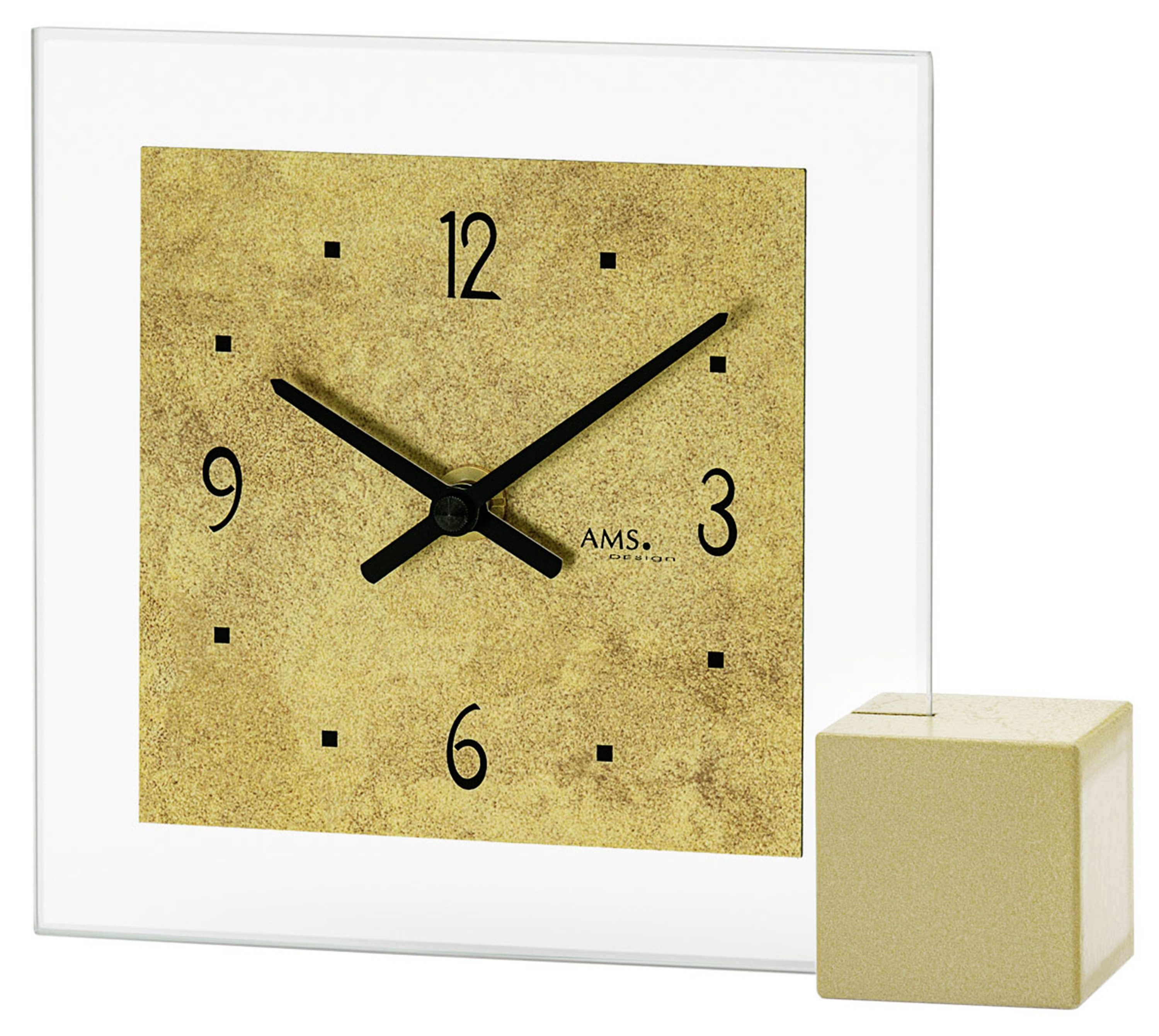 AMS Tischuhr Quarzwerk AMS Design in eckig oder rund ohne Frontglas