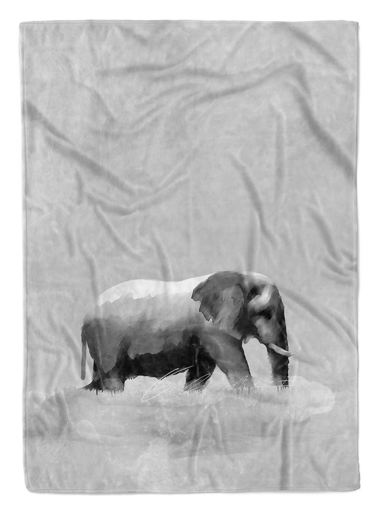Grau Strandhandtuch Saunatuch Sinus Art Handtücher Motiv, Handtuch Kuscheldecke (1-St), Baumwolle-Polyester-Mix Elefant Handtuch