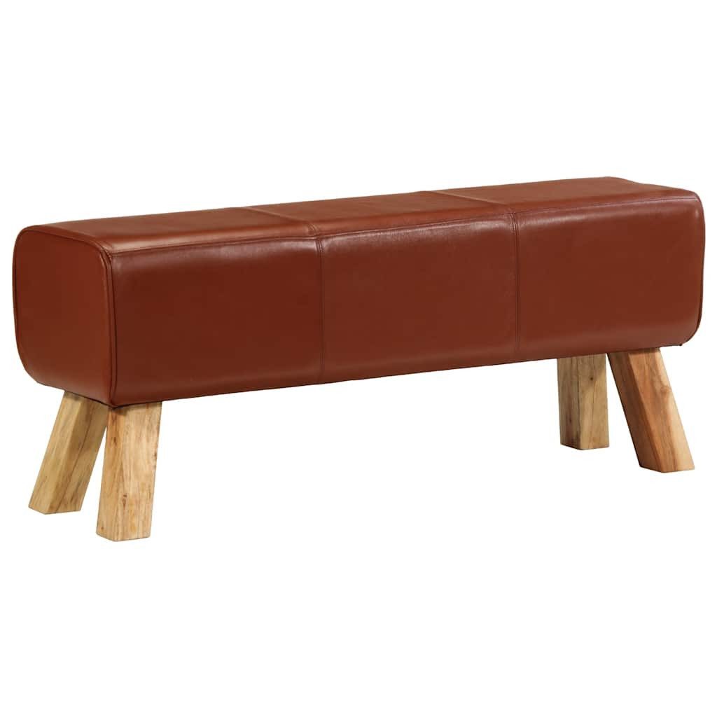 furnicato Essbank Bock-Sitzbank aus Echtleder mit Vollholz-Beinen 110 x 30 x 46 cm Braun, Dick gepolsterter Hocker mit stabilen Beinen für Ihren Wohnbereich