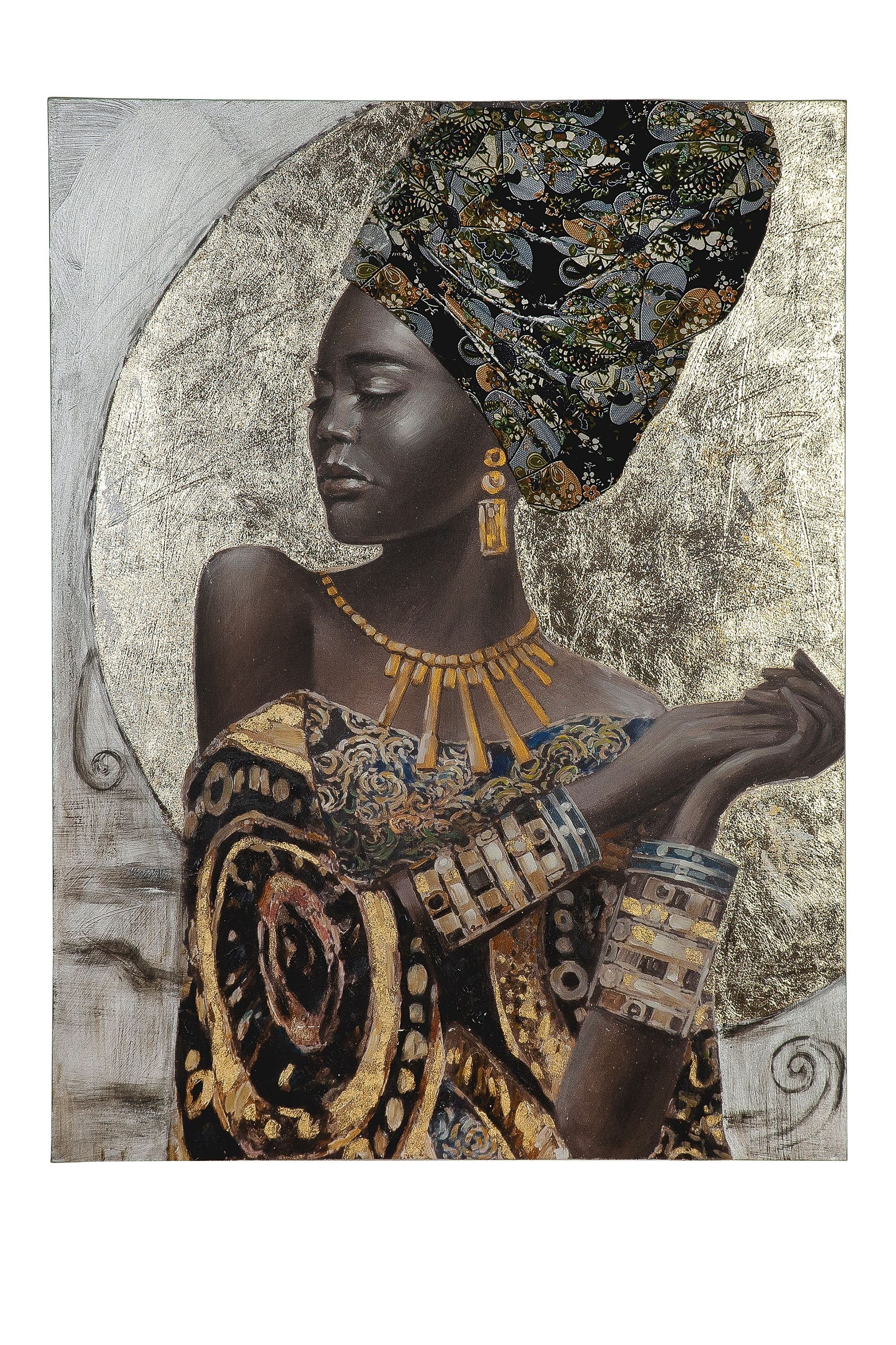 GILDE Wandbild AFRICAN LADY Bild - braun - Kiefernholz - H. 120cm x B. 90cm - Frau, Rechteckiges Wandbild mit Fraumotiv - Wandbilder & Wanddeko