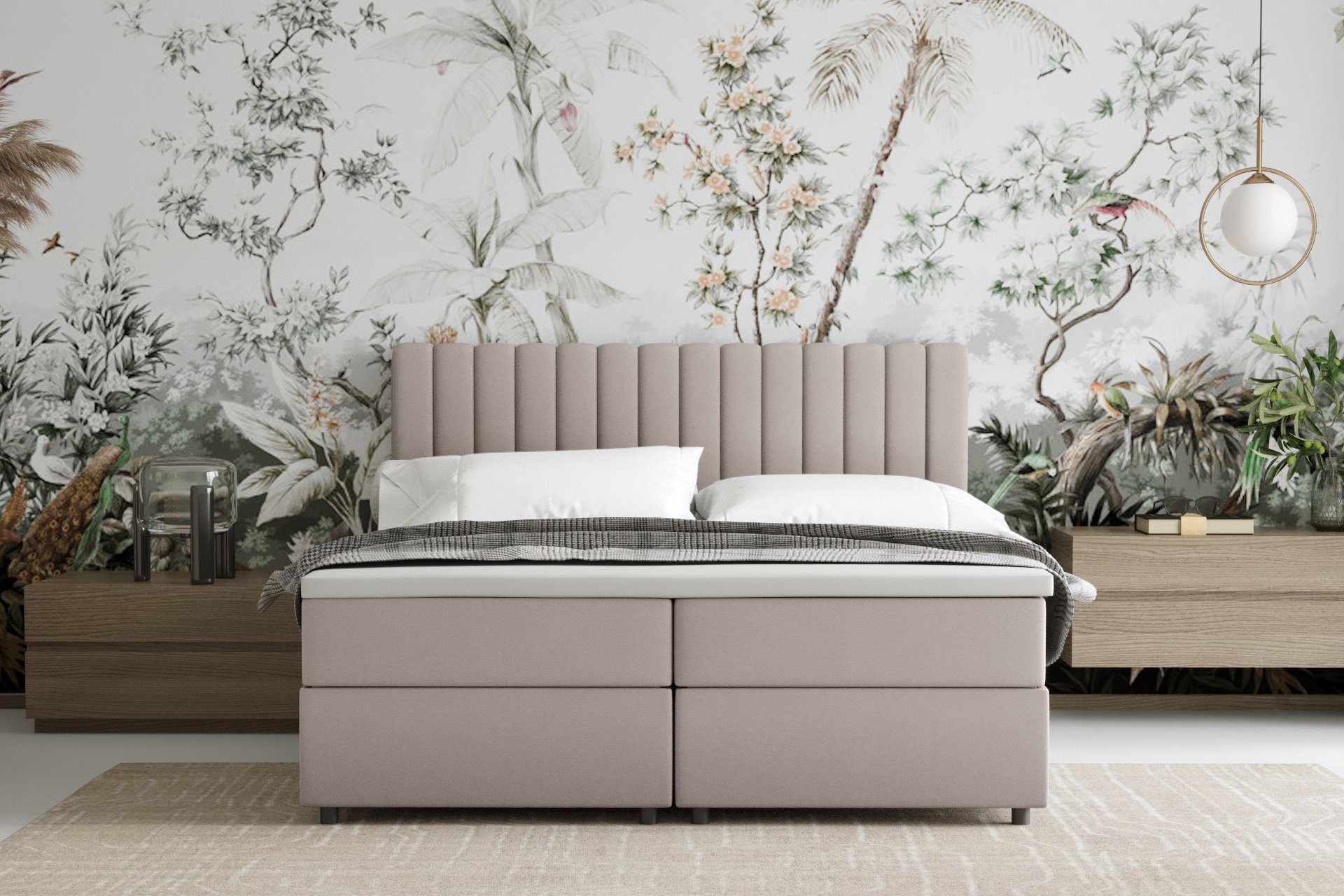 Homesy Boxspringbett EVEREST – Komfortables Doppelbett im modernen Design (Bett inkl. zwei Bettkästen und Topper), Große Auswahl an Polsterfarben, inklusive Mat – Bild 4 von 5