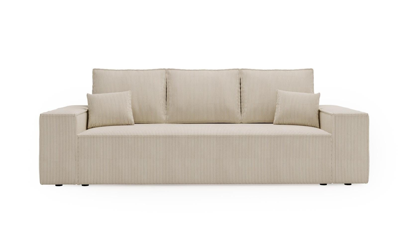 Compleo Schlafsofa 3 sitzer MALAG, Cordstoff, Modern Sofa mit Bettkasten