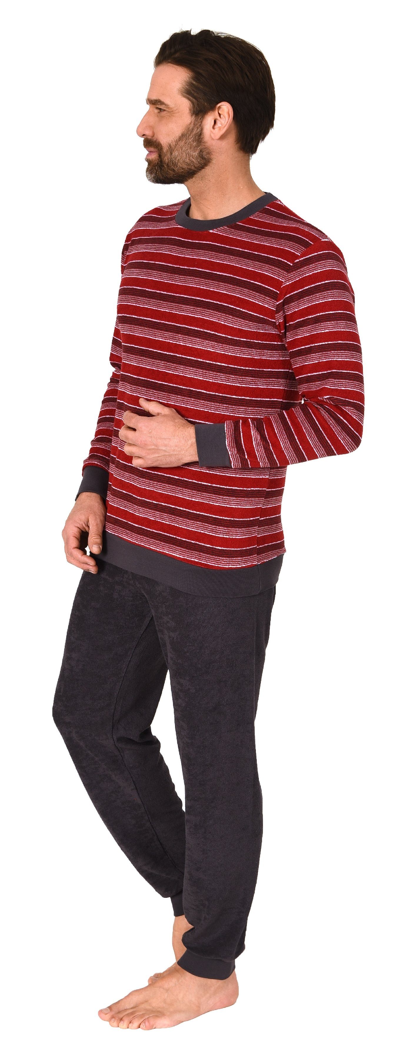 Normann Pyjama Herren Frottee Schlafanzug lang, Pyjama mit feinem Ringel-Mu günstig online kaufen