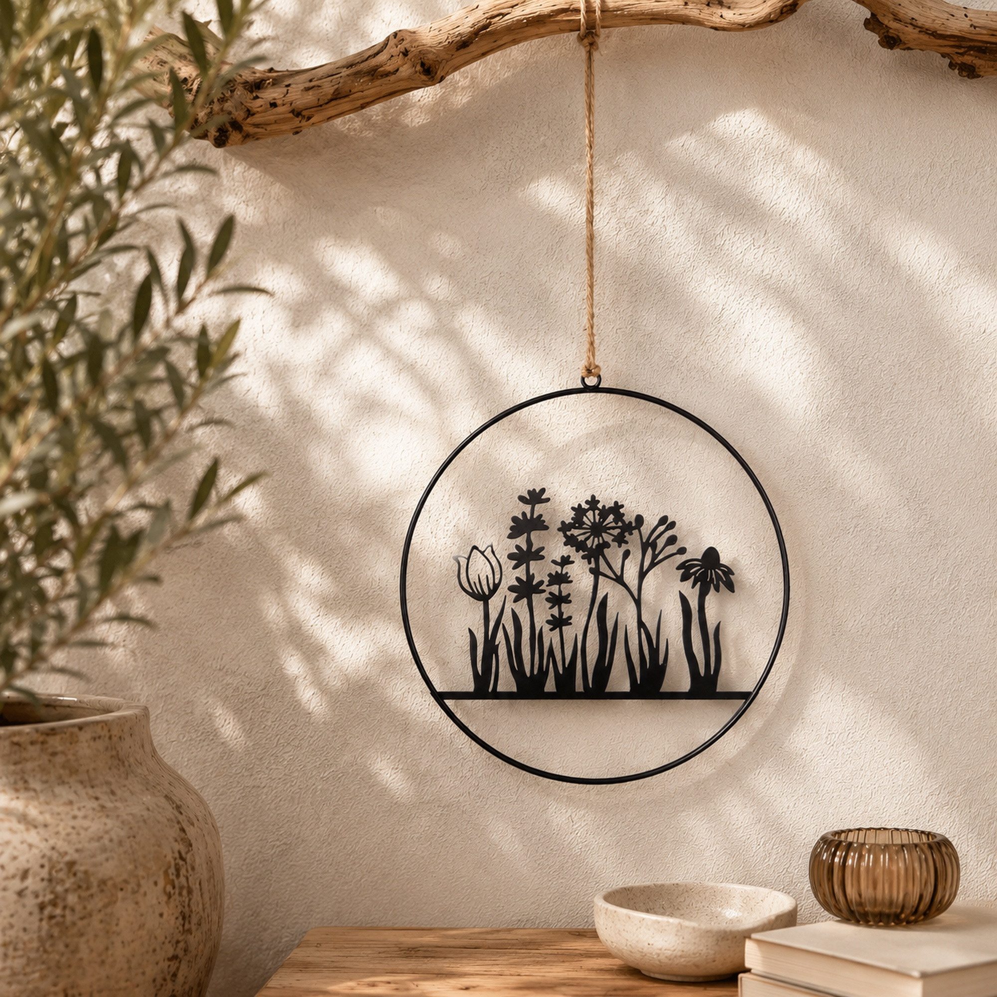 UNUS HOME Wanddekoobjekt Aufhänger Blumenornament (25cm), Hängedeko Wanddeko Fensterdeko Hausdeko Flurdeko