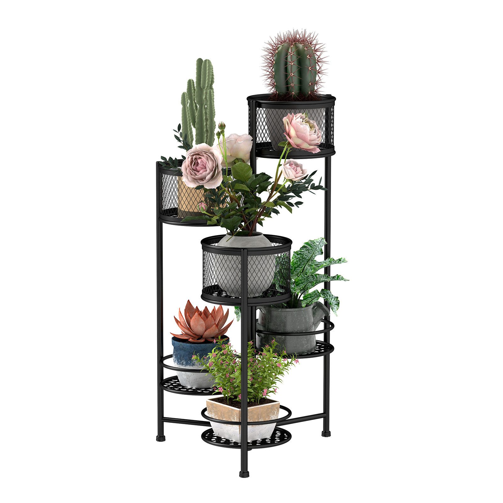 KOMFOTTEU Gewächshaus 6-stöckiger Pflanzenständer, aus Metall, klappbarer Blumentopfhalter schwarz | Rabatt: 30%
