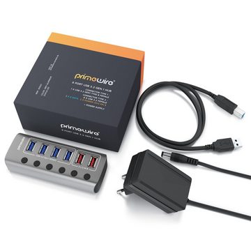 Primewire USB-Adapter, 120 cm, USB 3.2 Gen1 Hub, 6 Port Verteiler aktiv mit Netzteil, 5 Gbit/s
