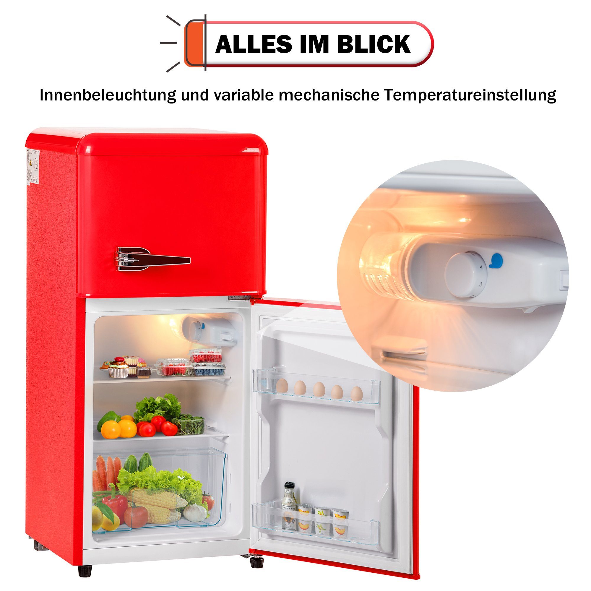 Gotagee Kühlschrank Retro-Kühlschrank 60 Energieklasse BCD-86, F 42 hoch, cm 86.8 Kühlschrank breit cm zweitürig Liter
