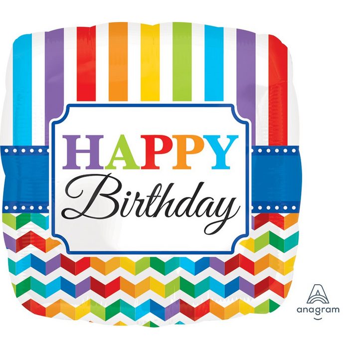 Anagram Folienballon Folienballon rund - Happy Birthday Brigt Stripe &