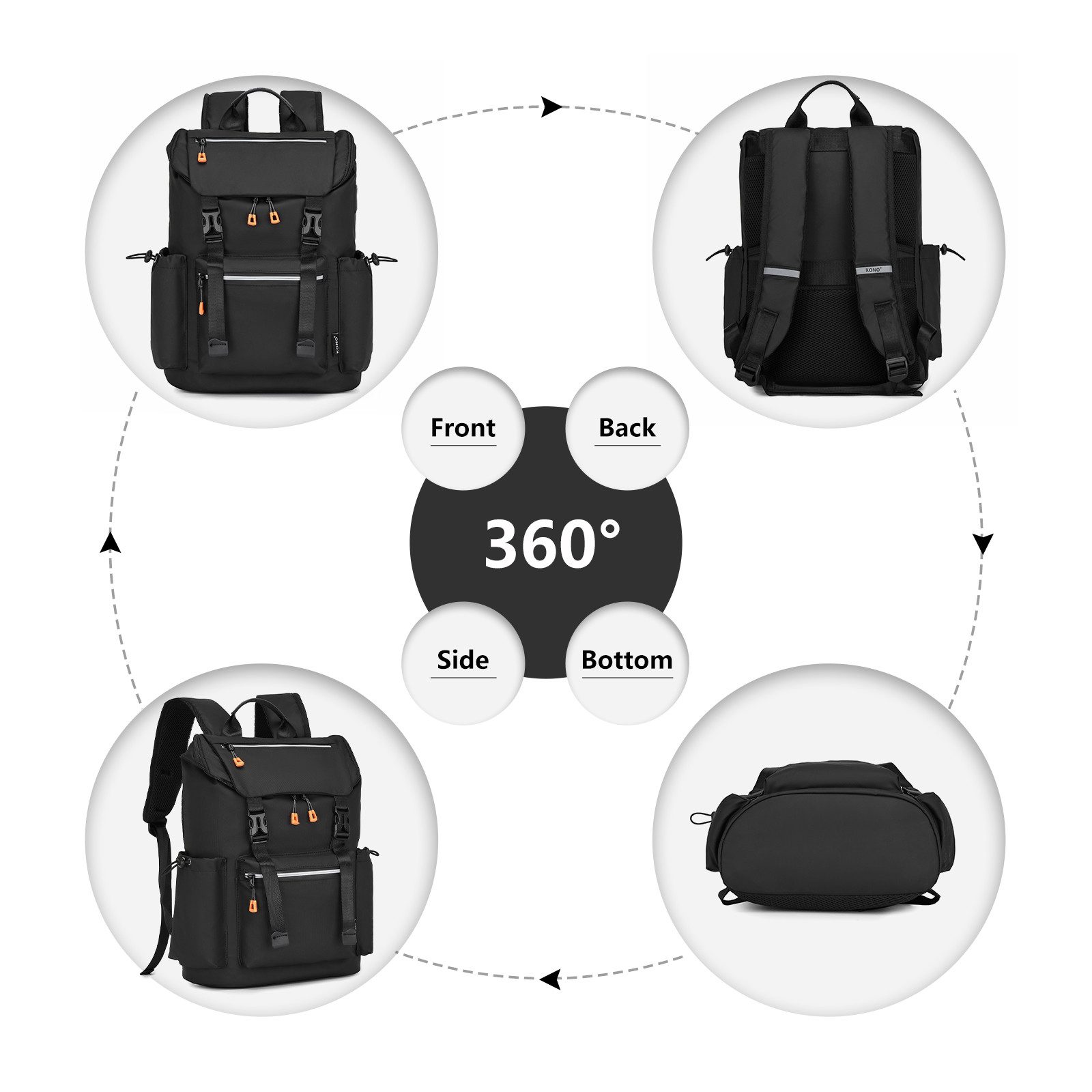 KONO Tagesrucksack Herren, Backpack Tragbarkeit Reiserucksack Wasserdicht für Reisen